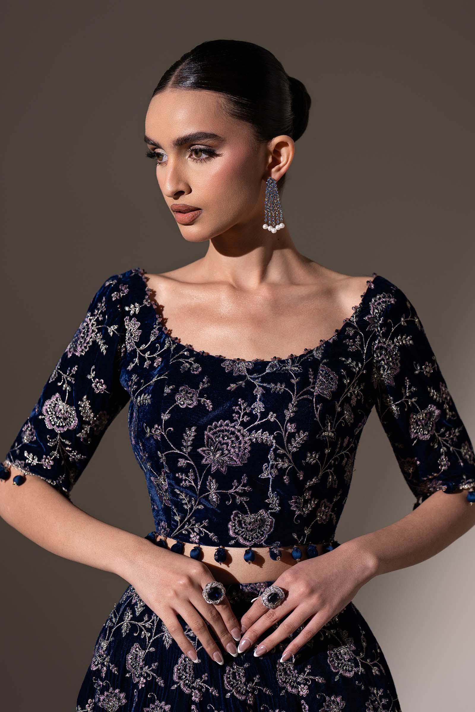 Embroidered Velvet Fabric (1Pc)