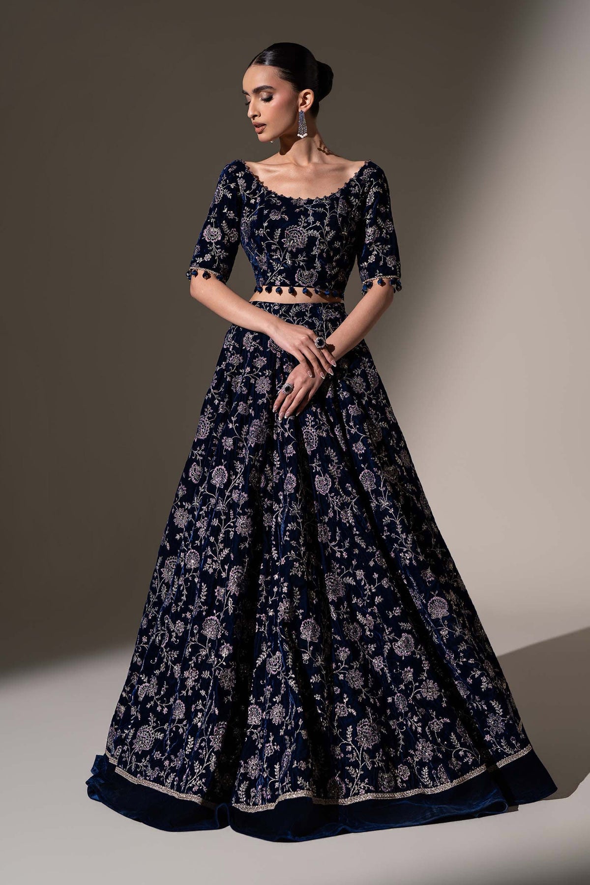 Embroidered Velvet Fabric (1Pc)