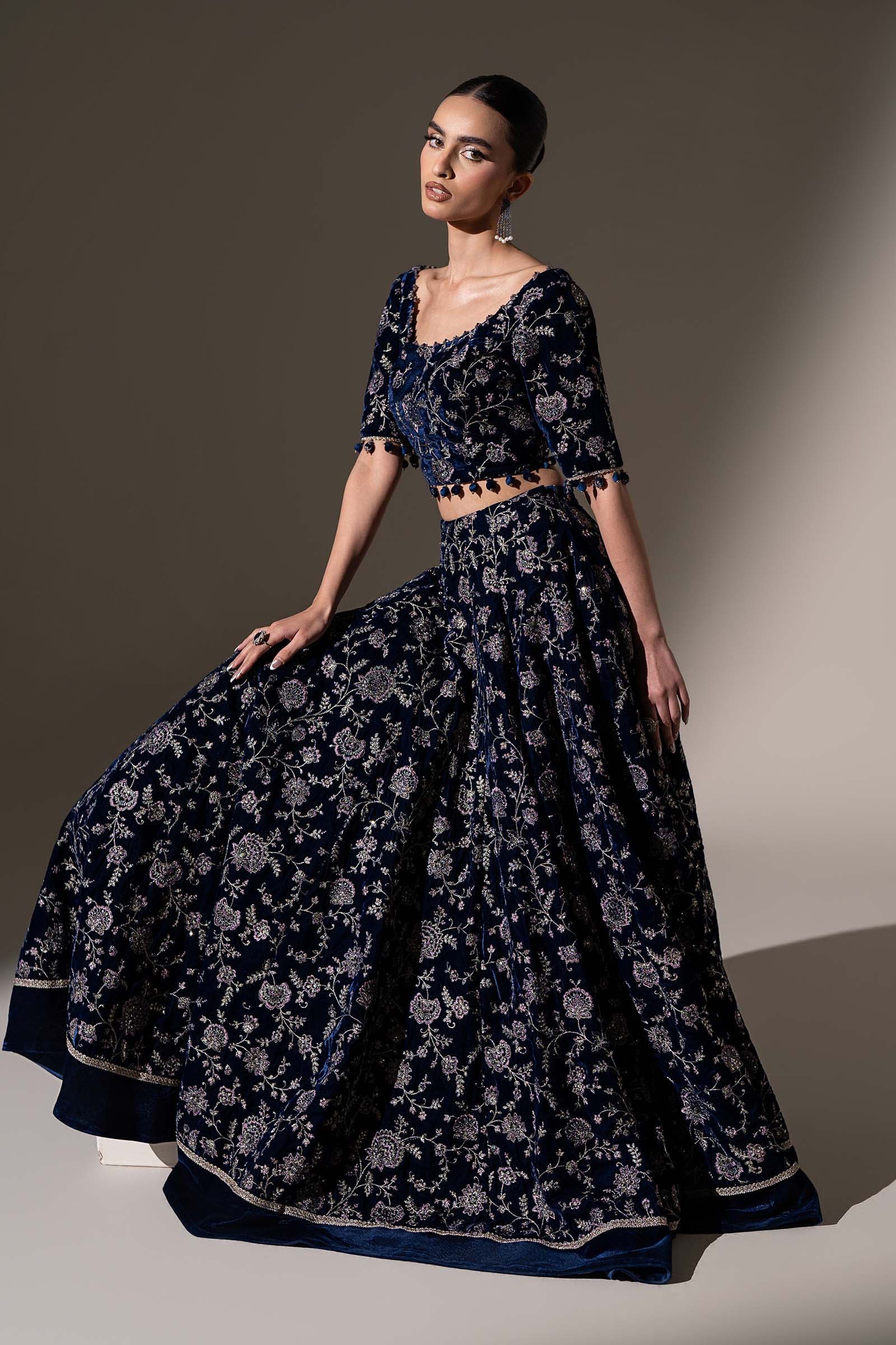 Embroidered Velvet Fabric (1Pc)