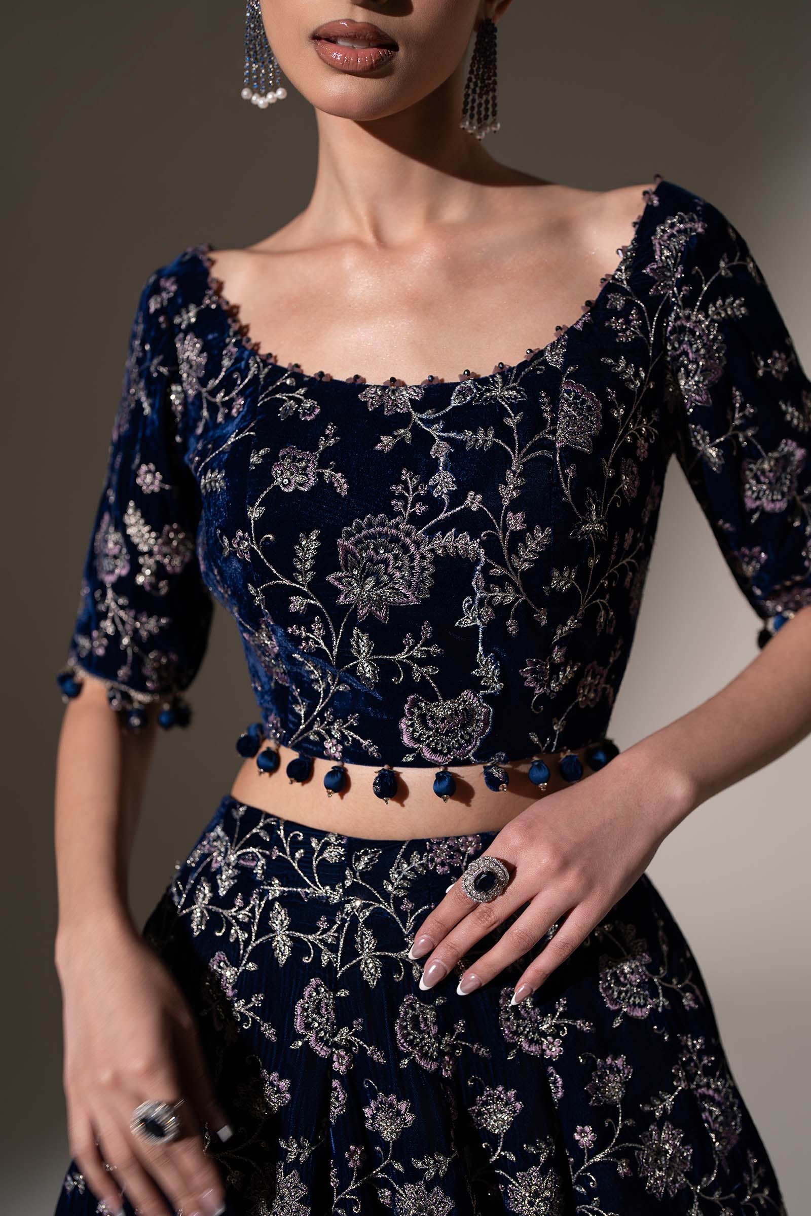 Embroidered Velvet Fabric (1Pc)