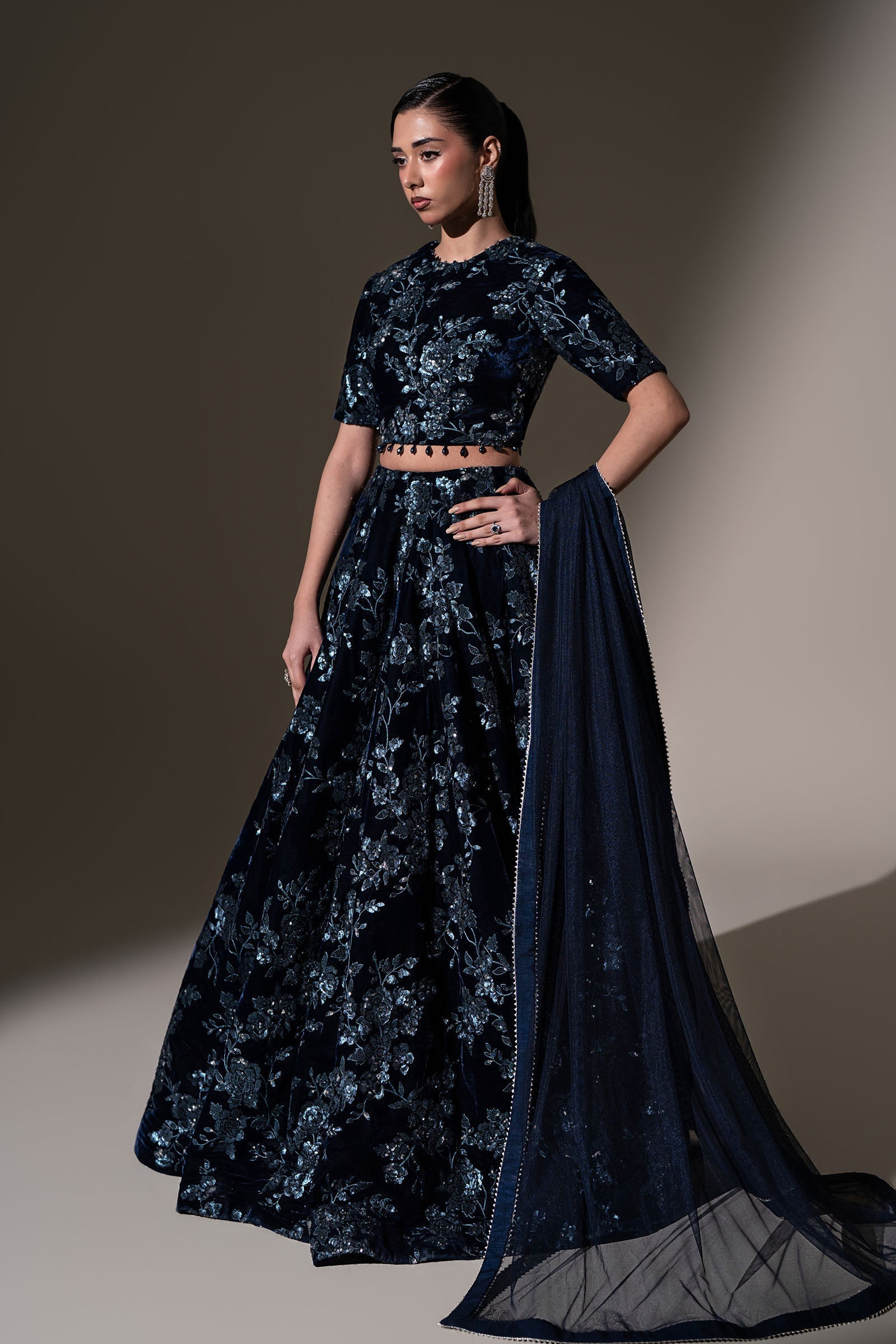 Embroidered Velvet Fabric (1Pc)
