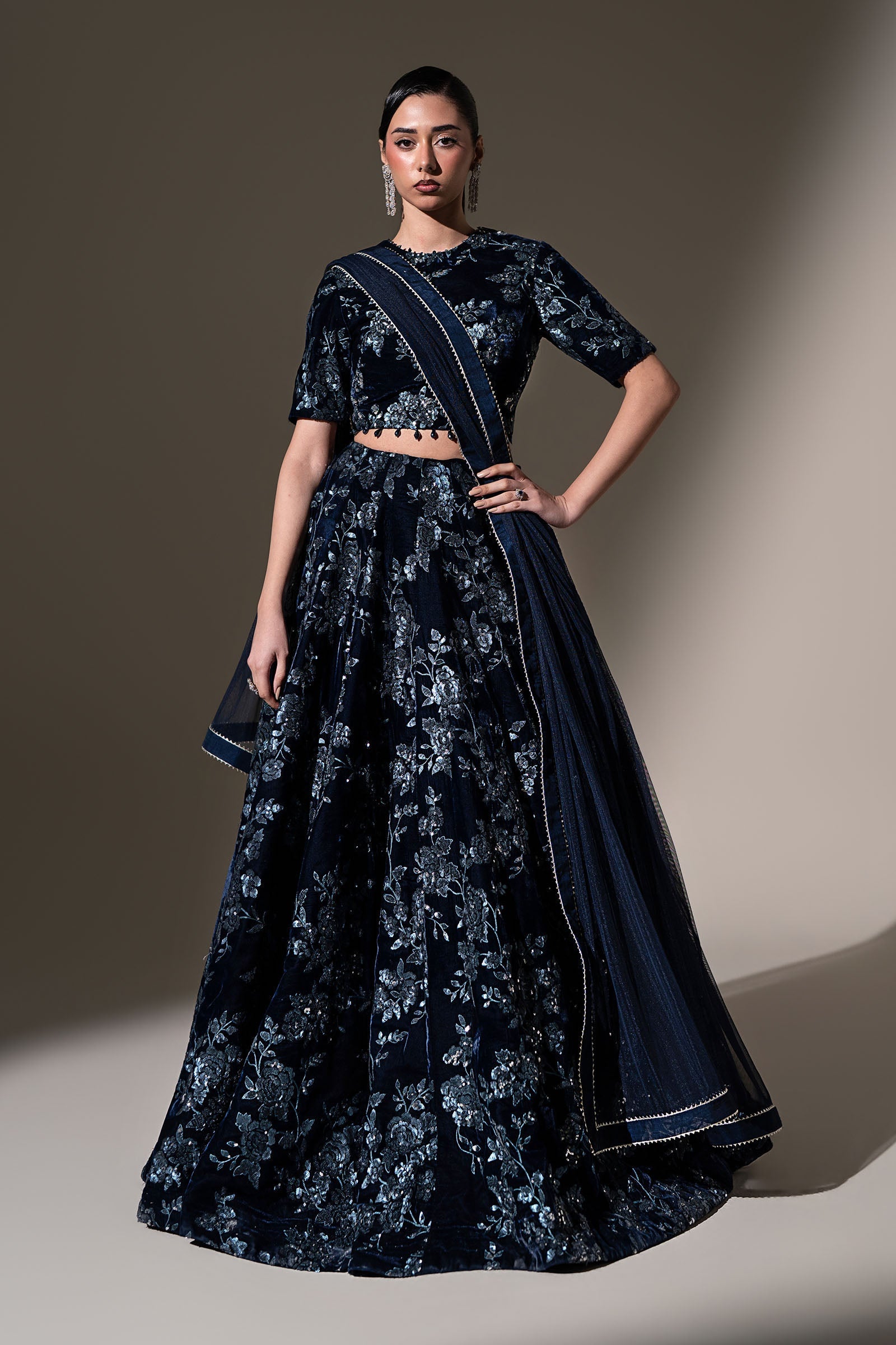 Embroidered Velvet Fabric (1Pc)