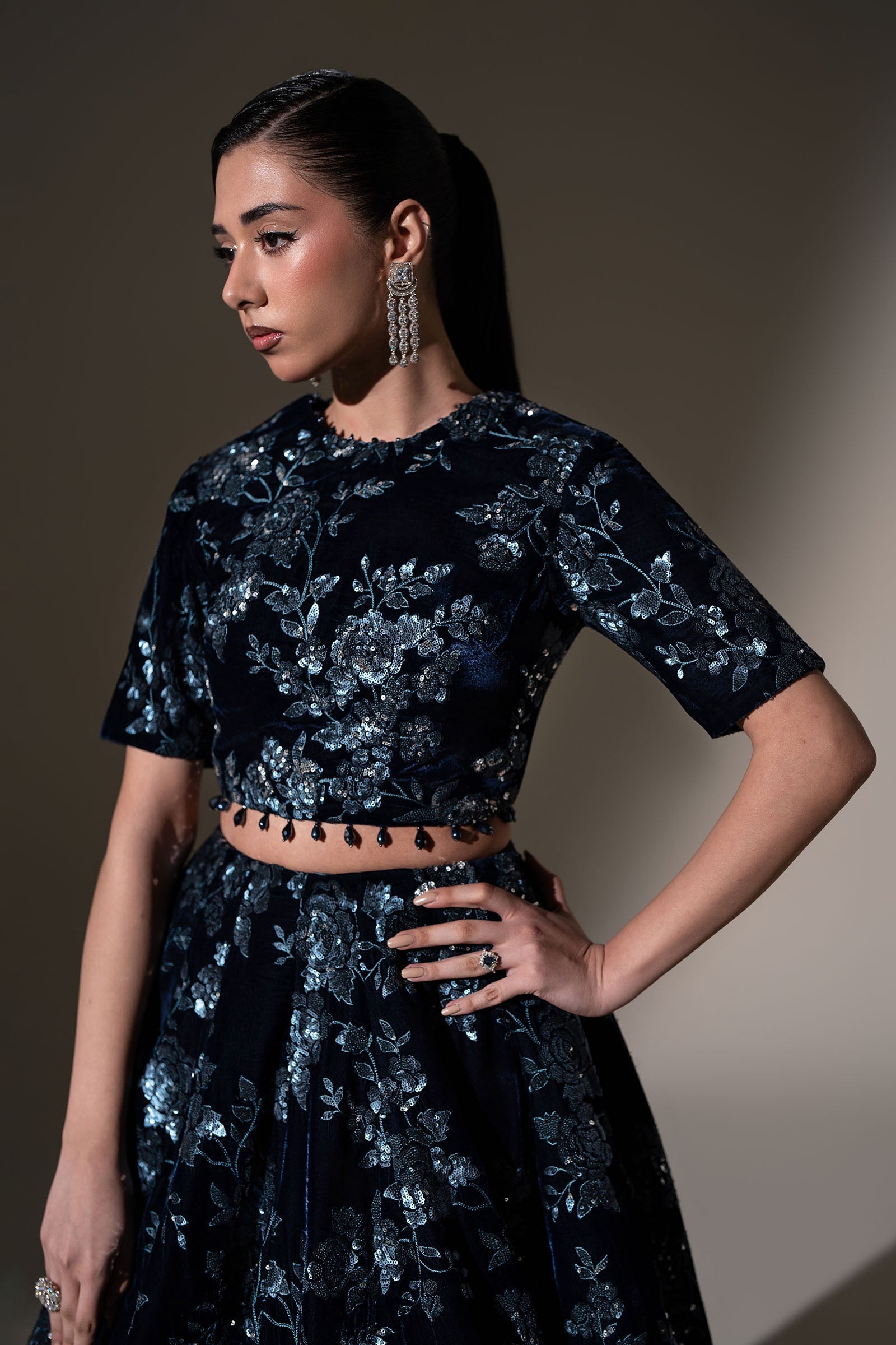 Embroidered Velvet Fabric (1Pc)
