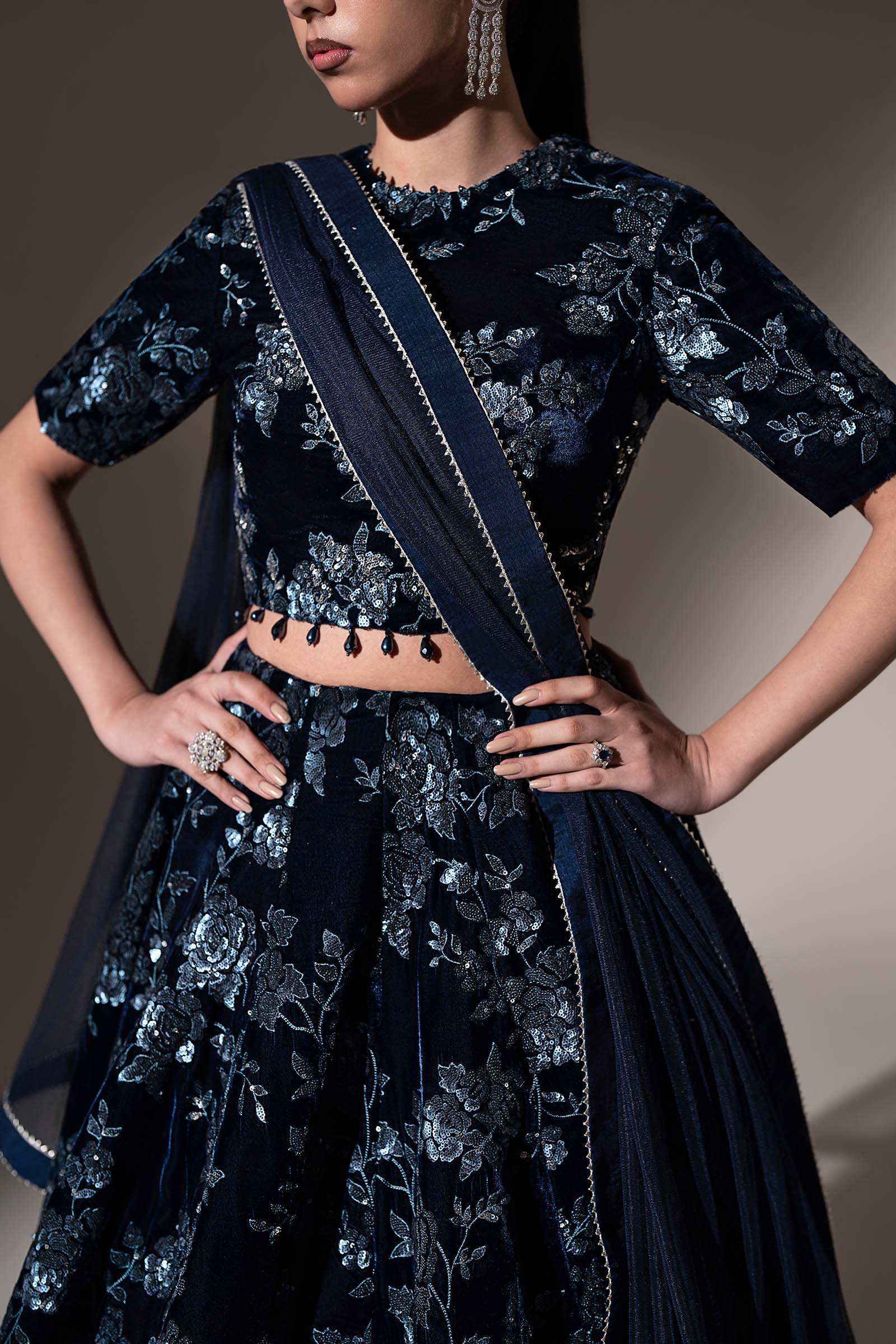 Embroidered Velvet Fabric (1Pc)