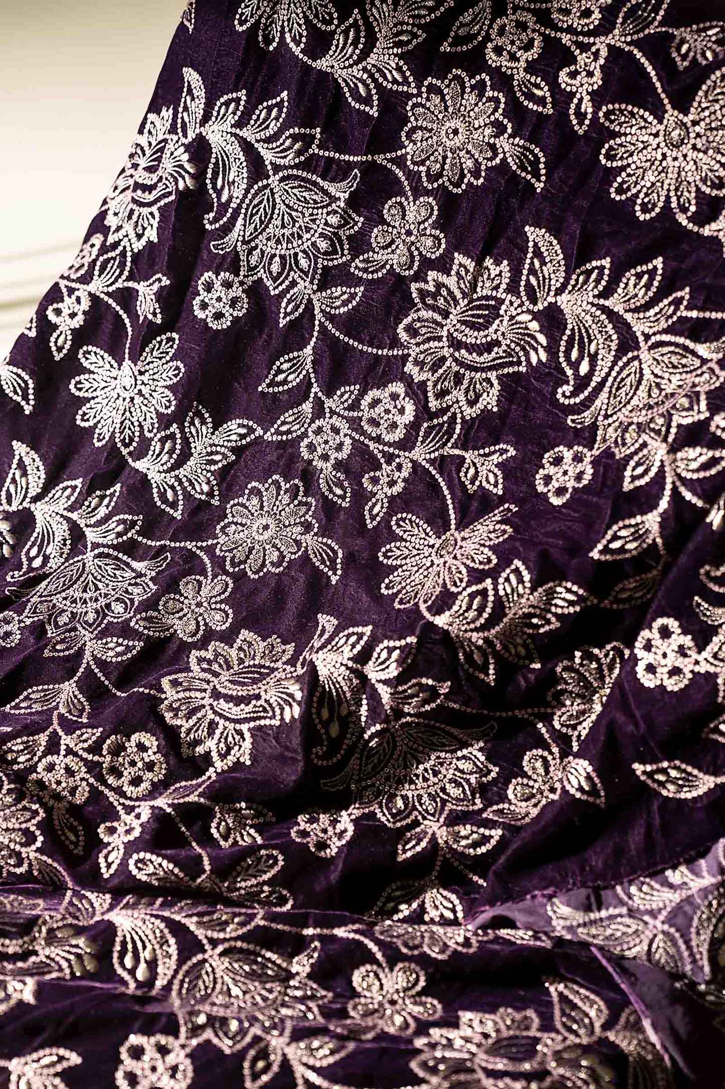 Embroidered Velvet Fabric (1Pc)