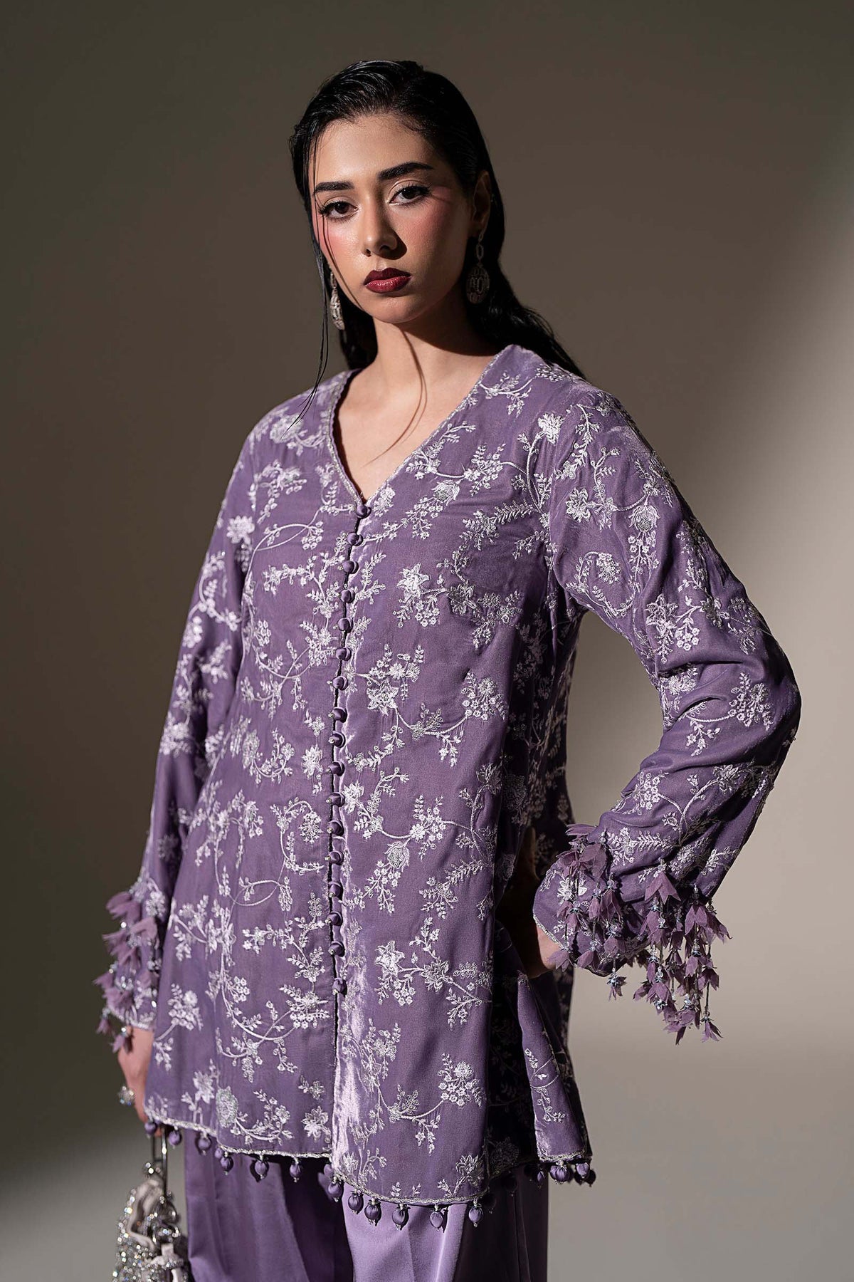 Embroidered Velvet Fabric (1Pc)