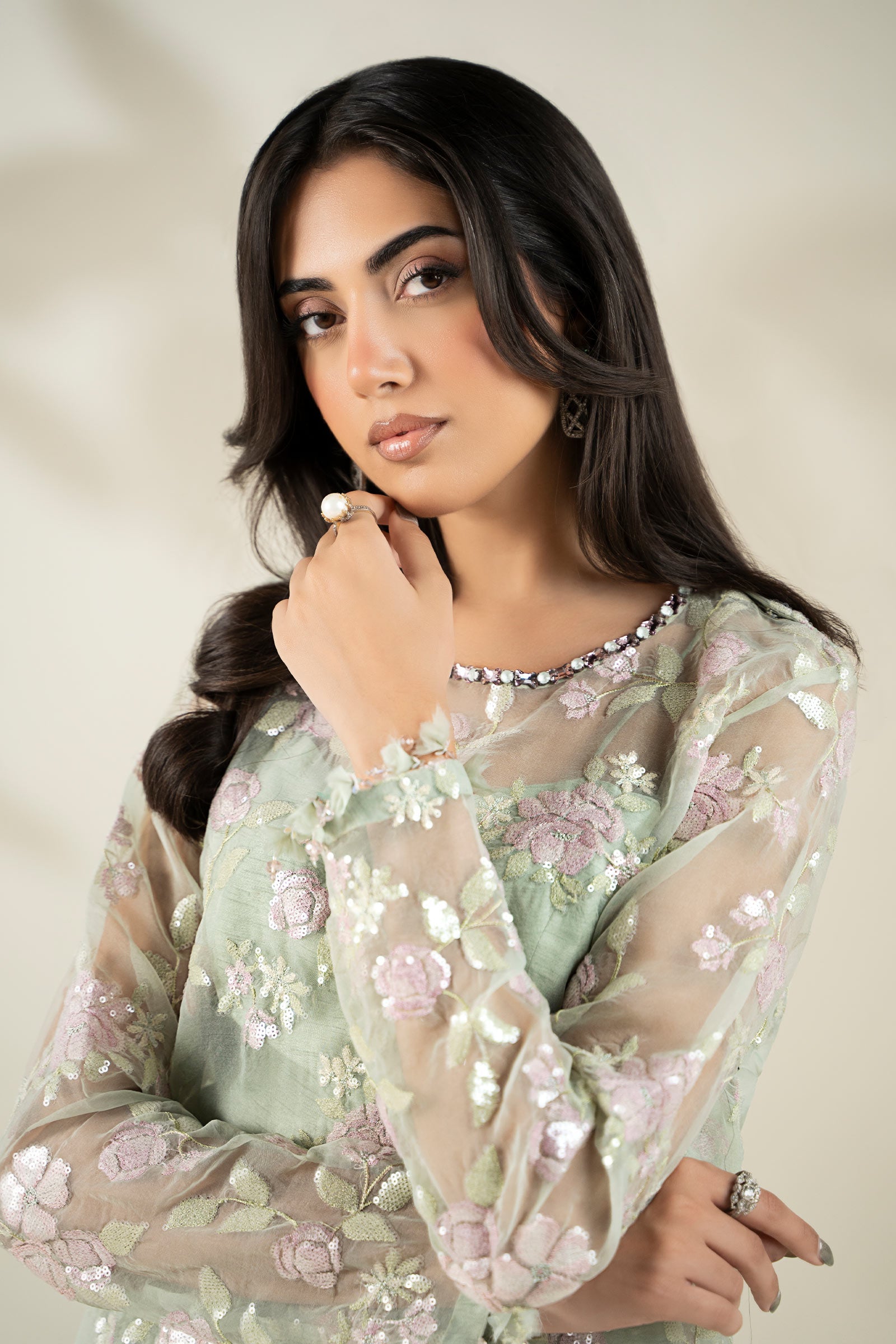 Embroidered Organza Fabric (2Pcs) | LF-911