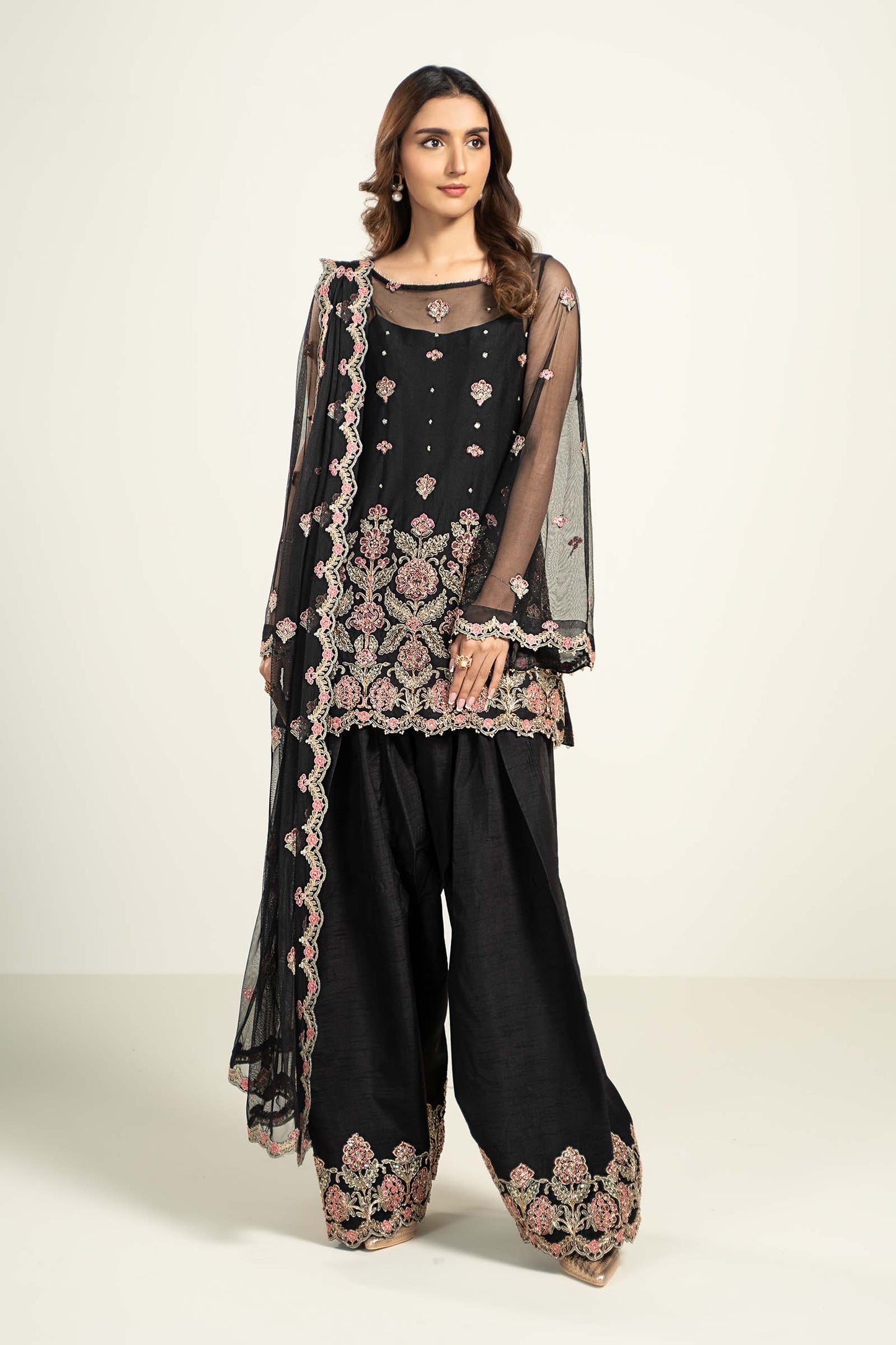 Embroidered Poly Net Fabric Sleeves | LF-704