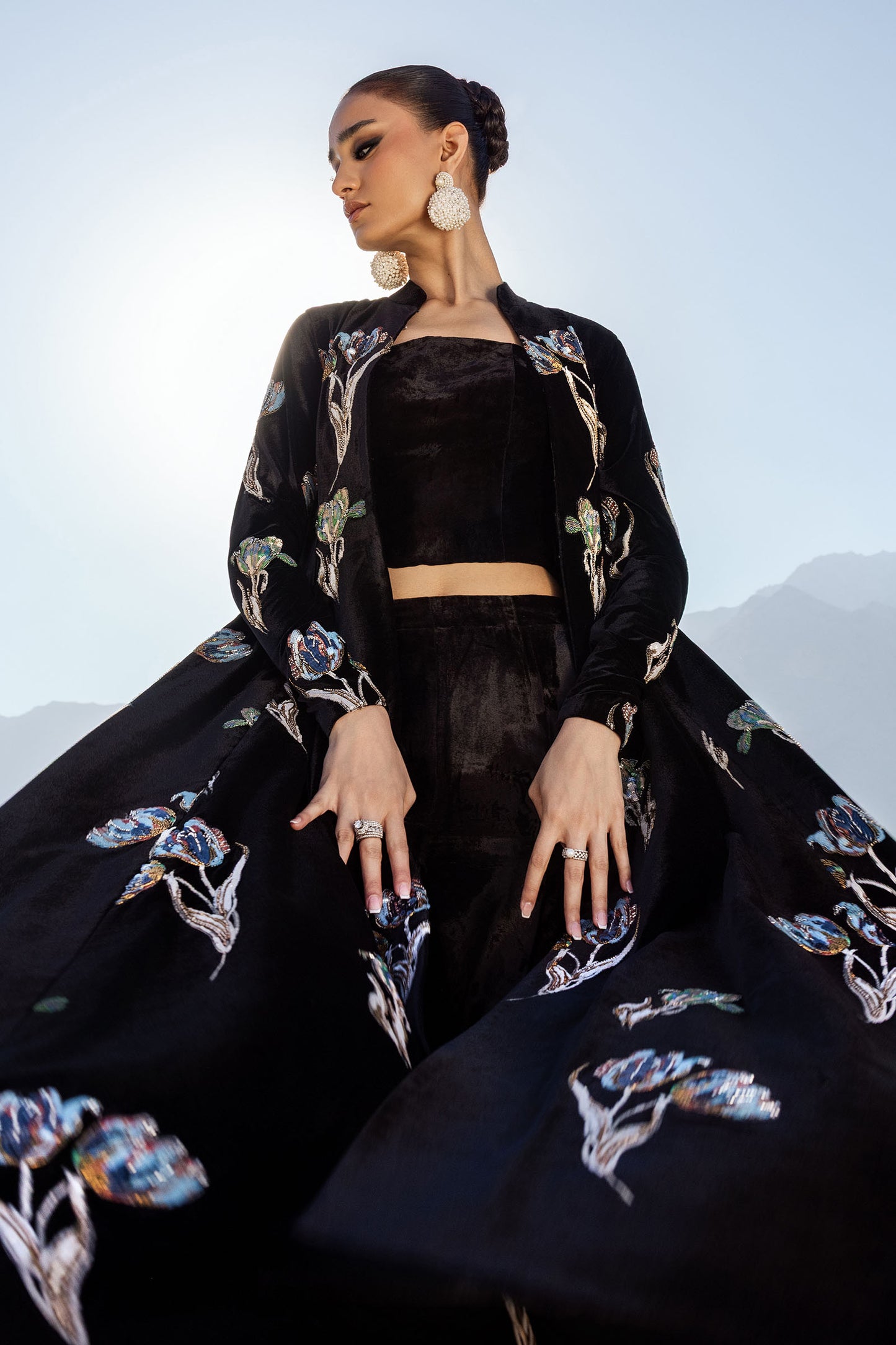 Embellished Velvet Fabric (1Pc) | LF-CH25-07