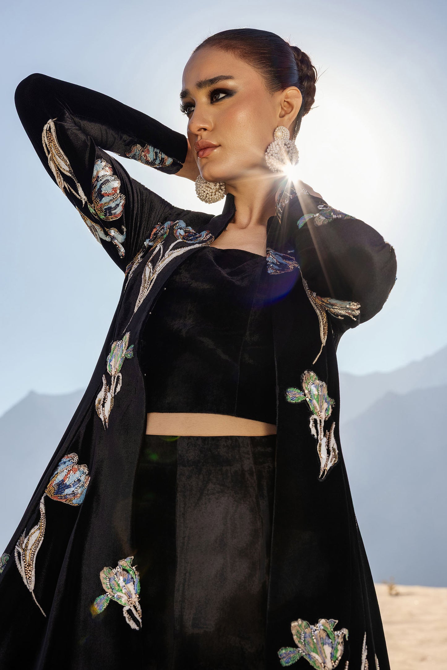 Embellished Velvet Fabric (1Pc) | LF-CH25-07