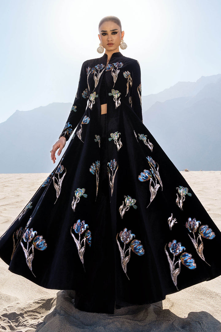 Embellished Velvet Fabric (1Pc) | LF-CH25-07 All Products LFCH507-OLN-BLK