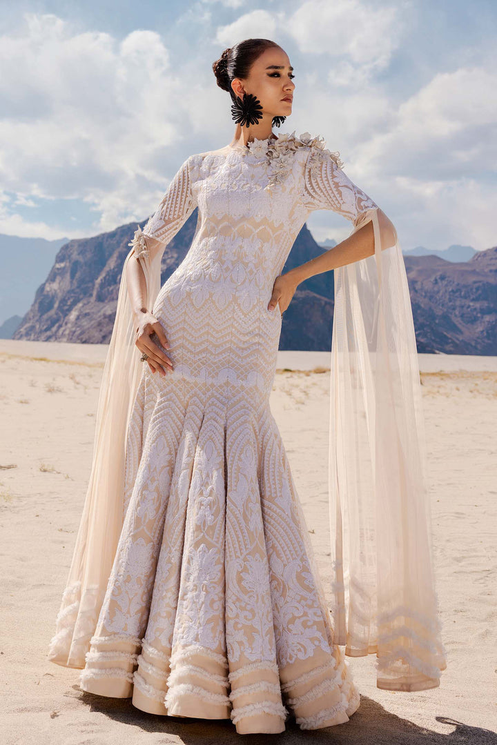 Embroidered Net Fabric (1Pc) | LF-CH25-09 All Products LFCH509-OLN-CRM