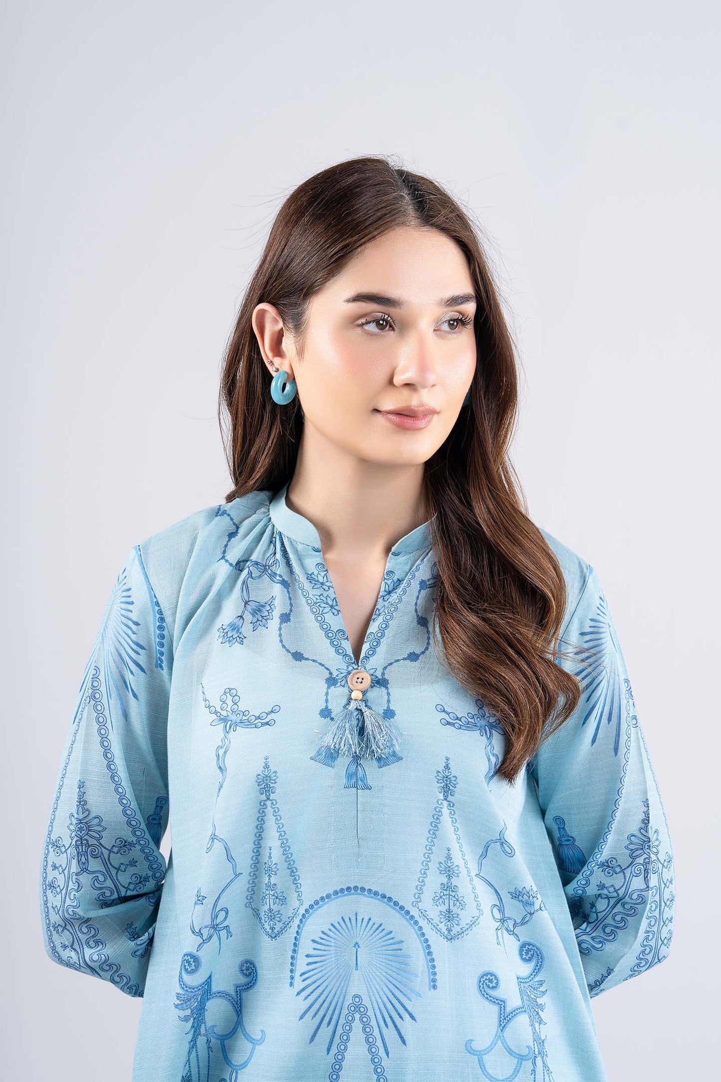 2 Pc Printed Slub Lawn Suit