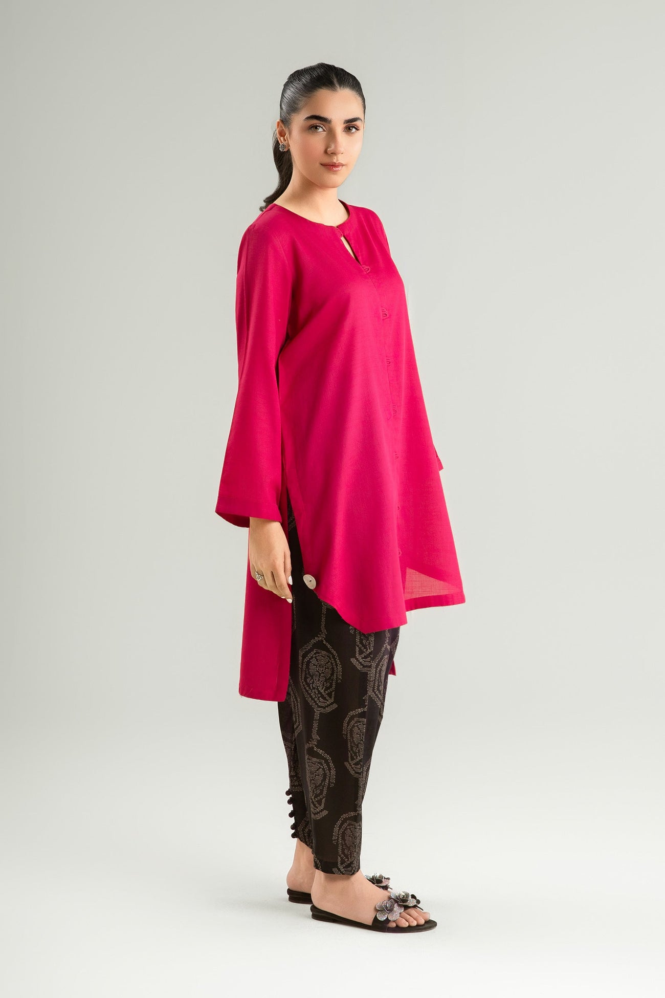 2 Pc Printed Slub Lawn Suit