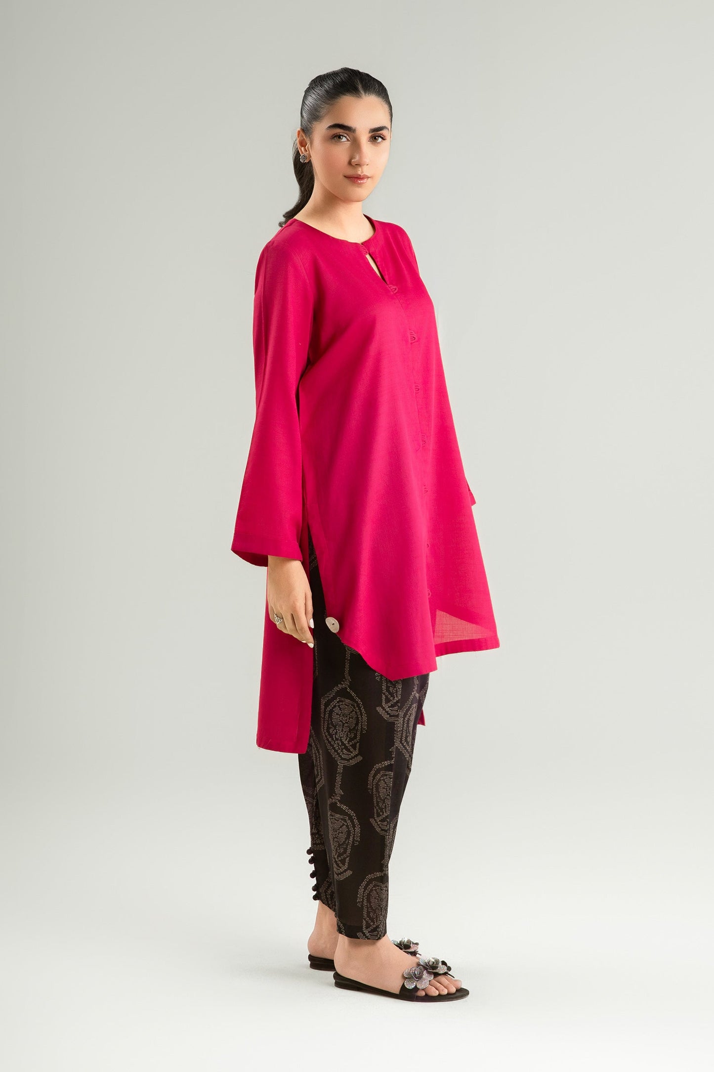 2 Pc Printed Slub Lawn Suit
