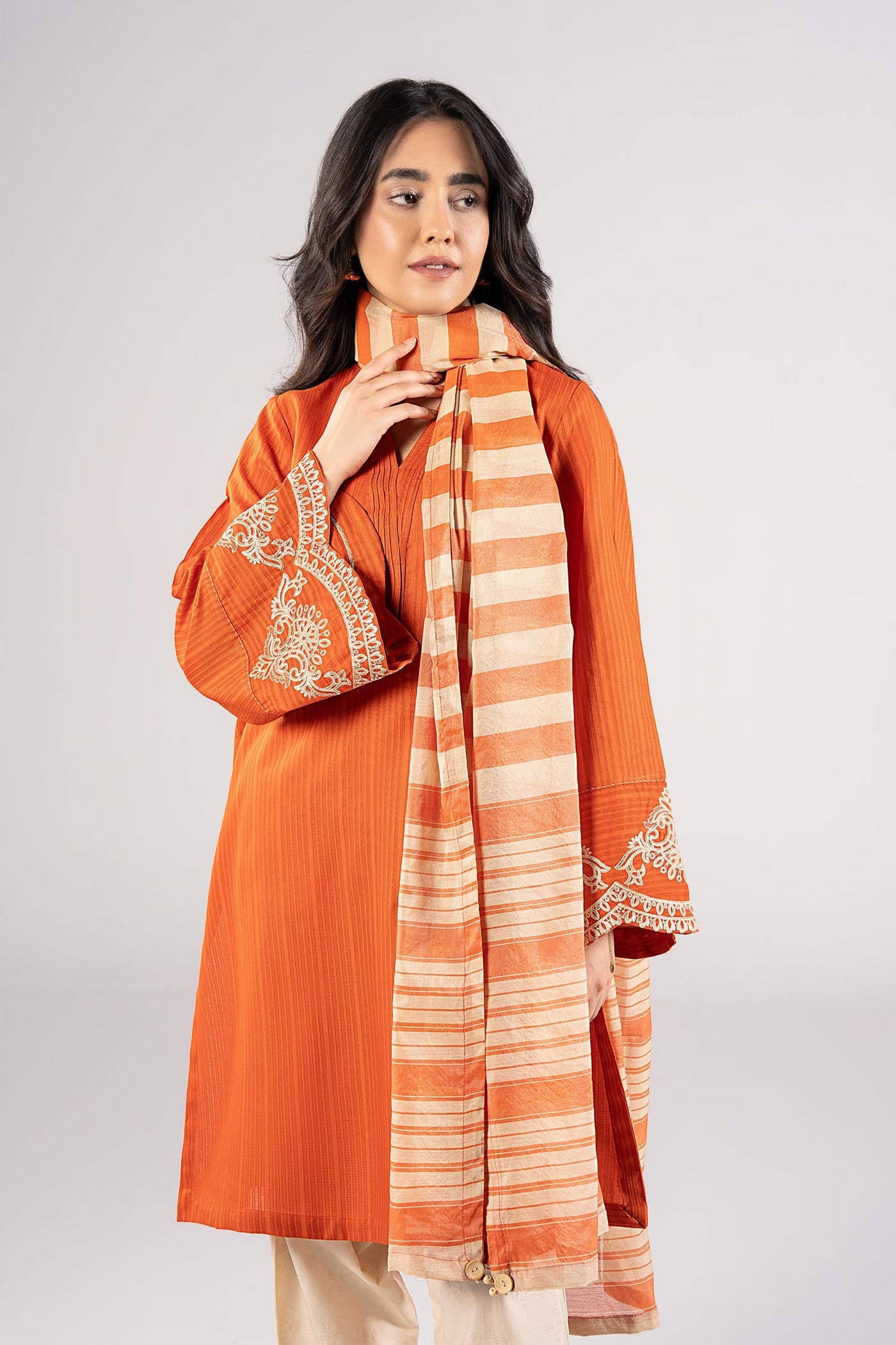 2 Pc Embroidered Textured Cotton Suit | MB-CS25-105