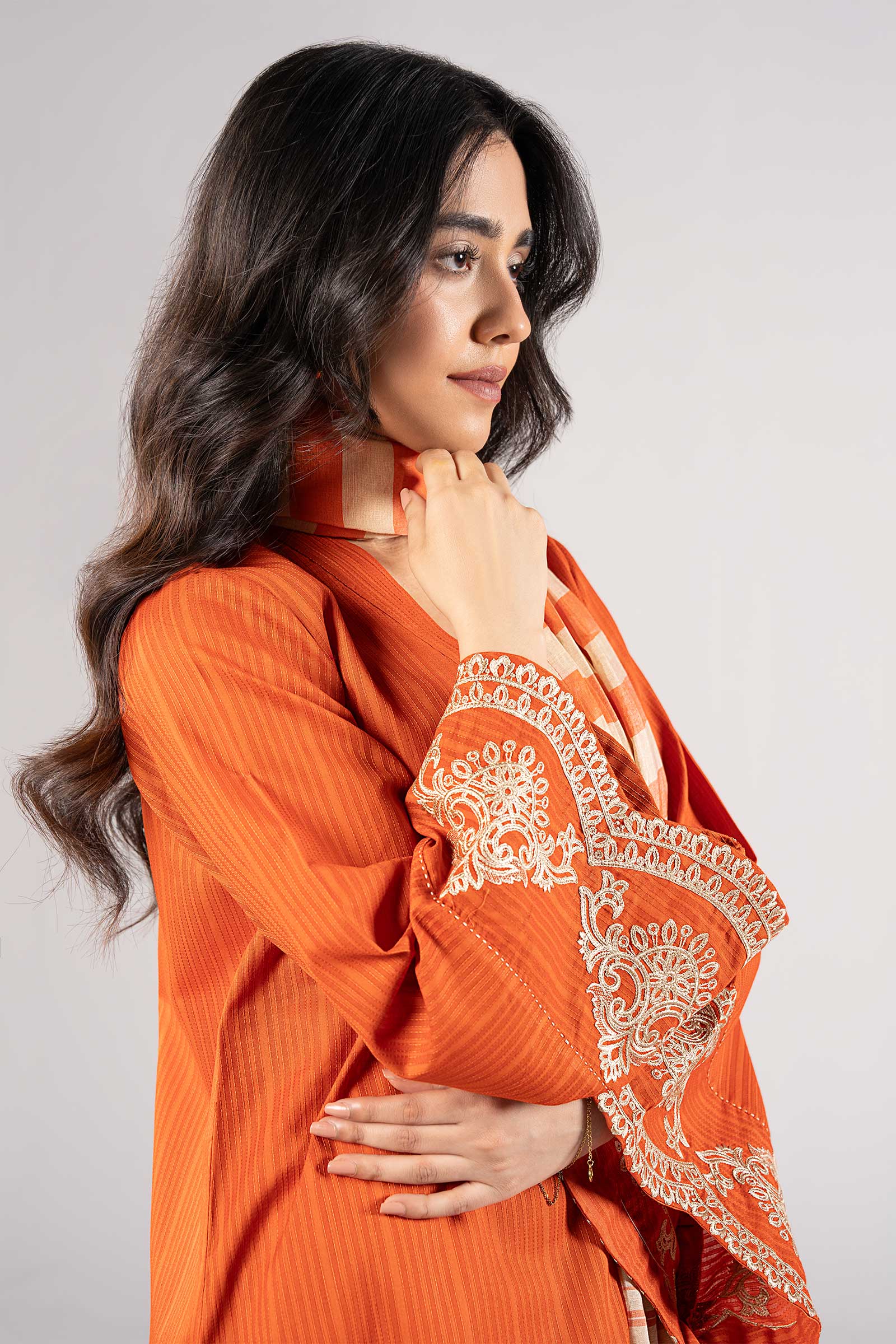 2 Pc Embroidered Textured Cotton Suit