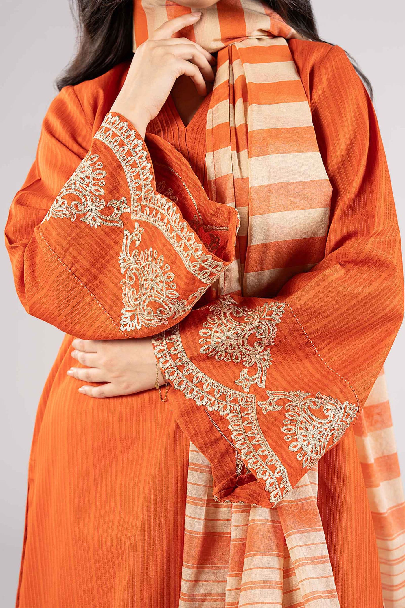 2 Pc Embroidered Textured Cotton Suit | MB-CS25-105