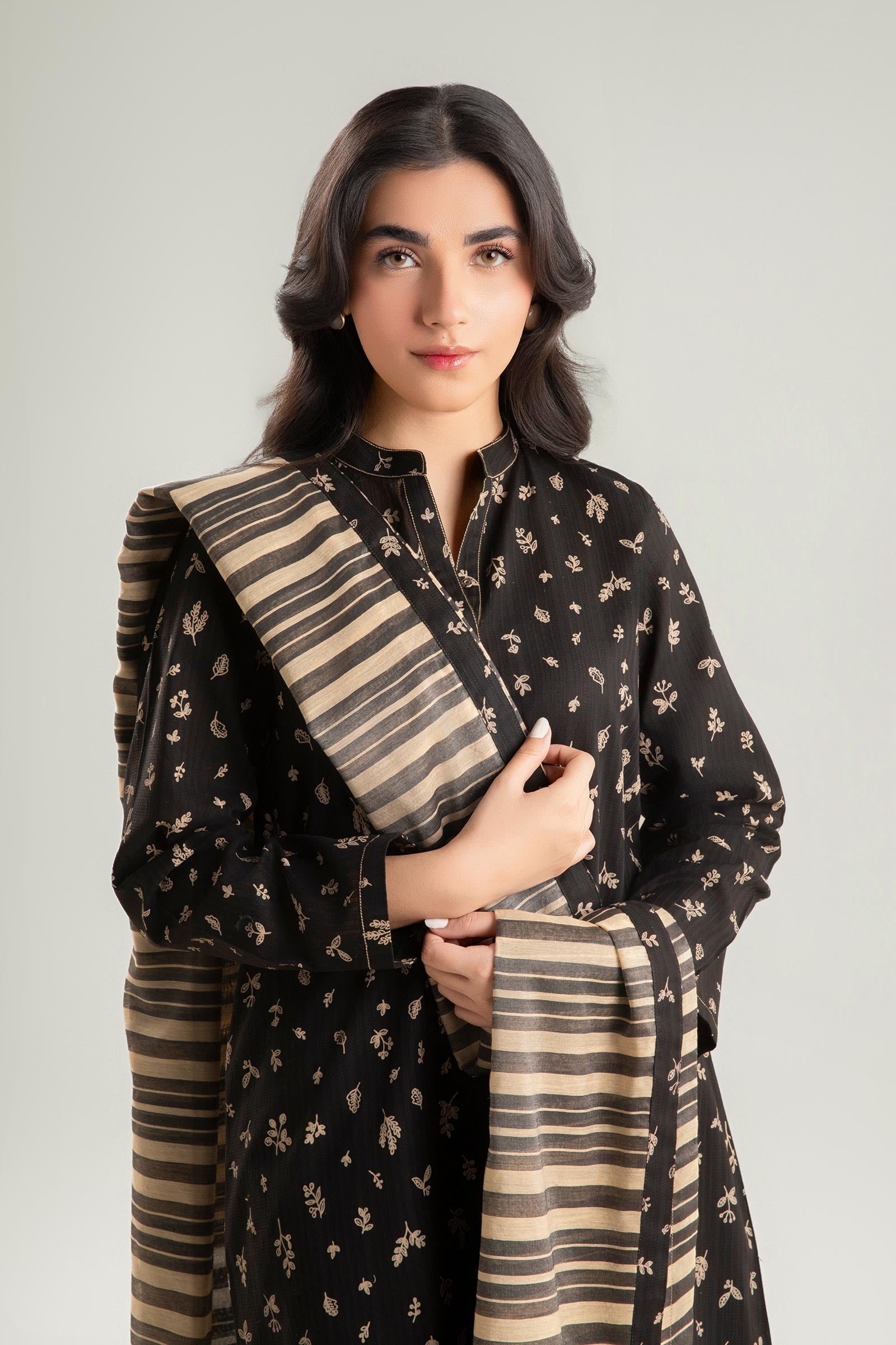 2 Pc Printed Textured Cotton Suit