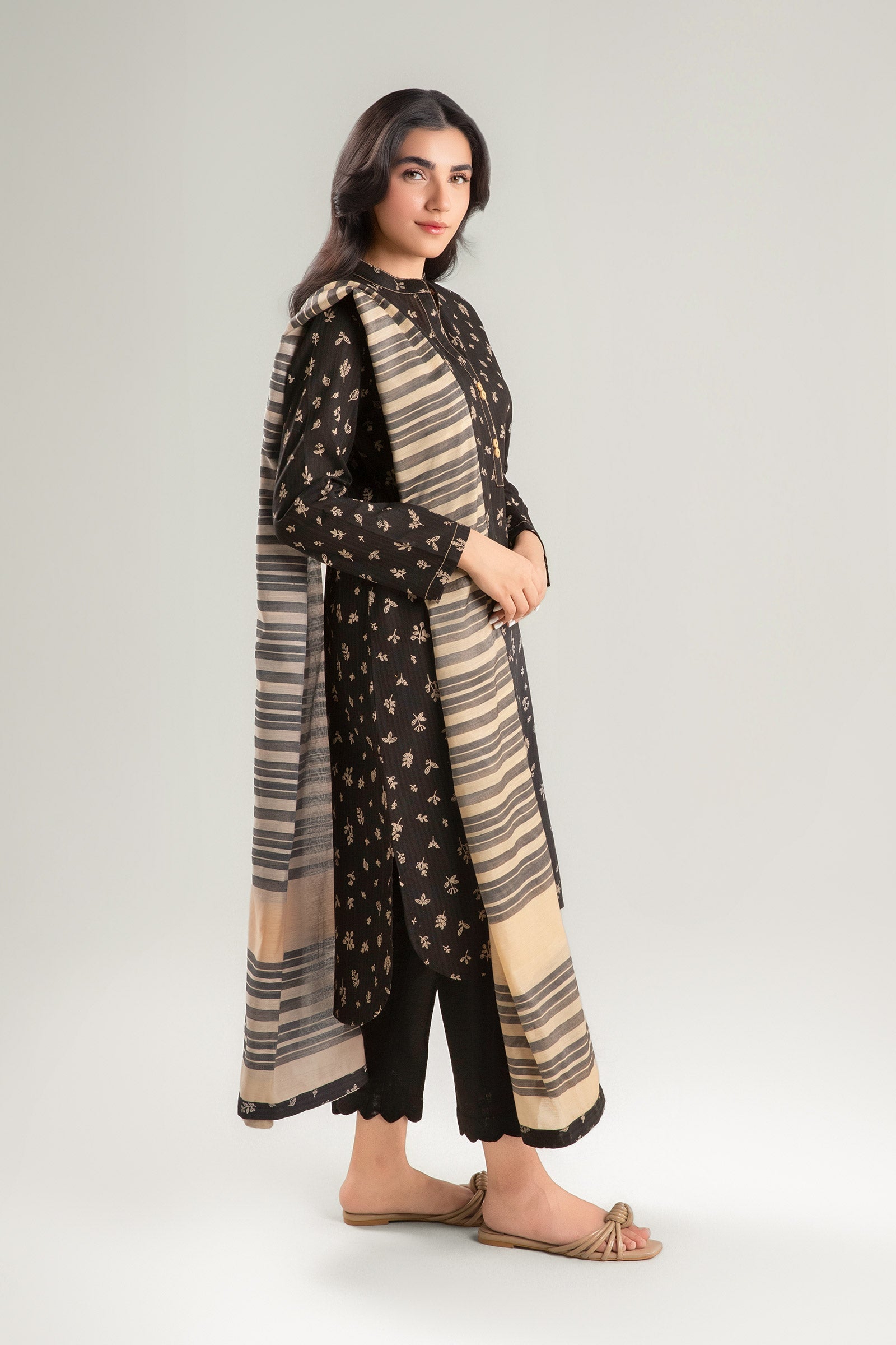 2 Pc Printed Textured Cotton Suit