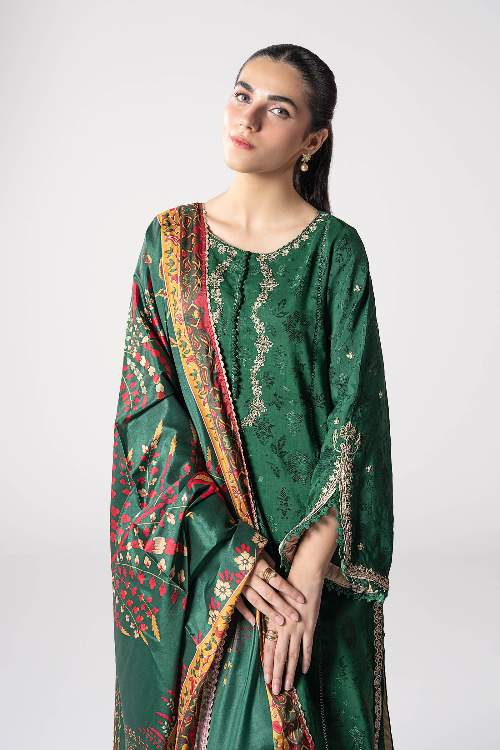 2 Pc Embroidered Self Textured Dobby Viscose Suit