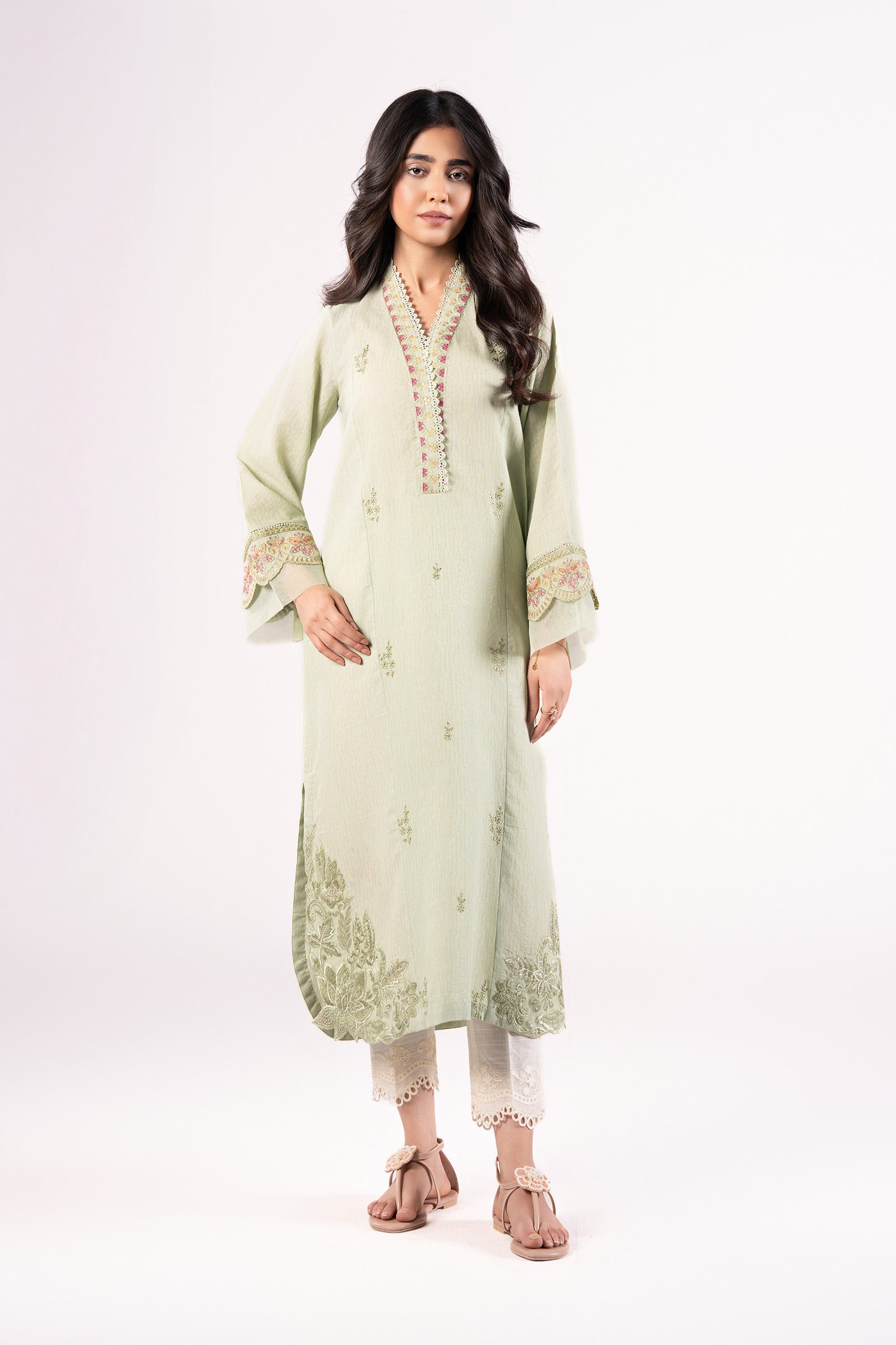 2 Pc Embroidered Lurex Texture Suit