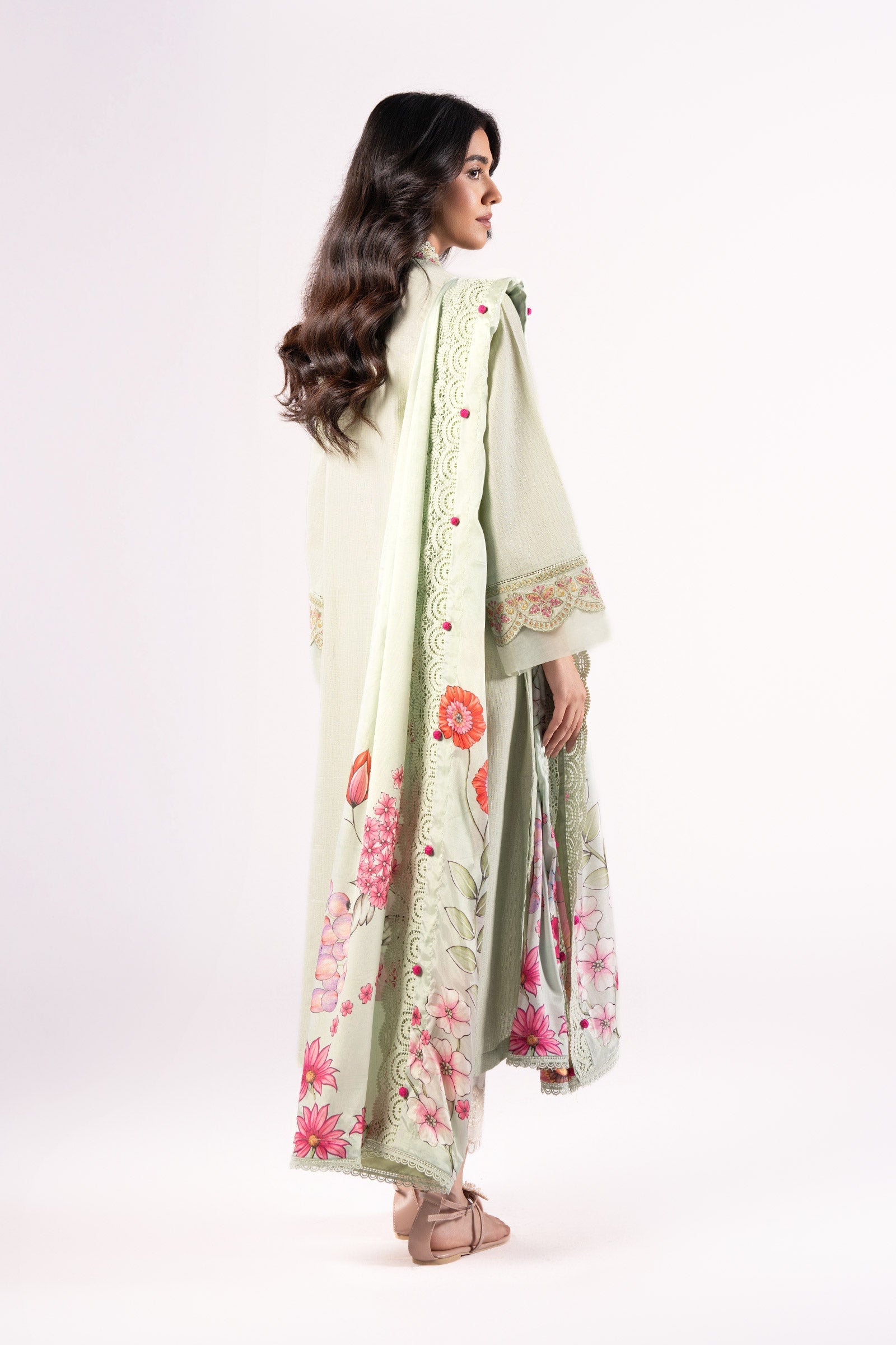 2 Pc Embroidered Lurex Texture Suit