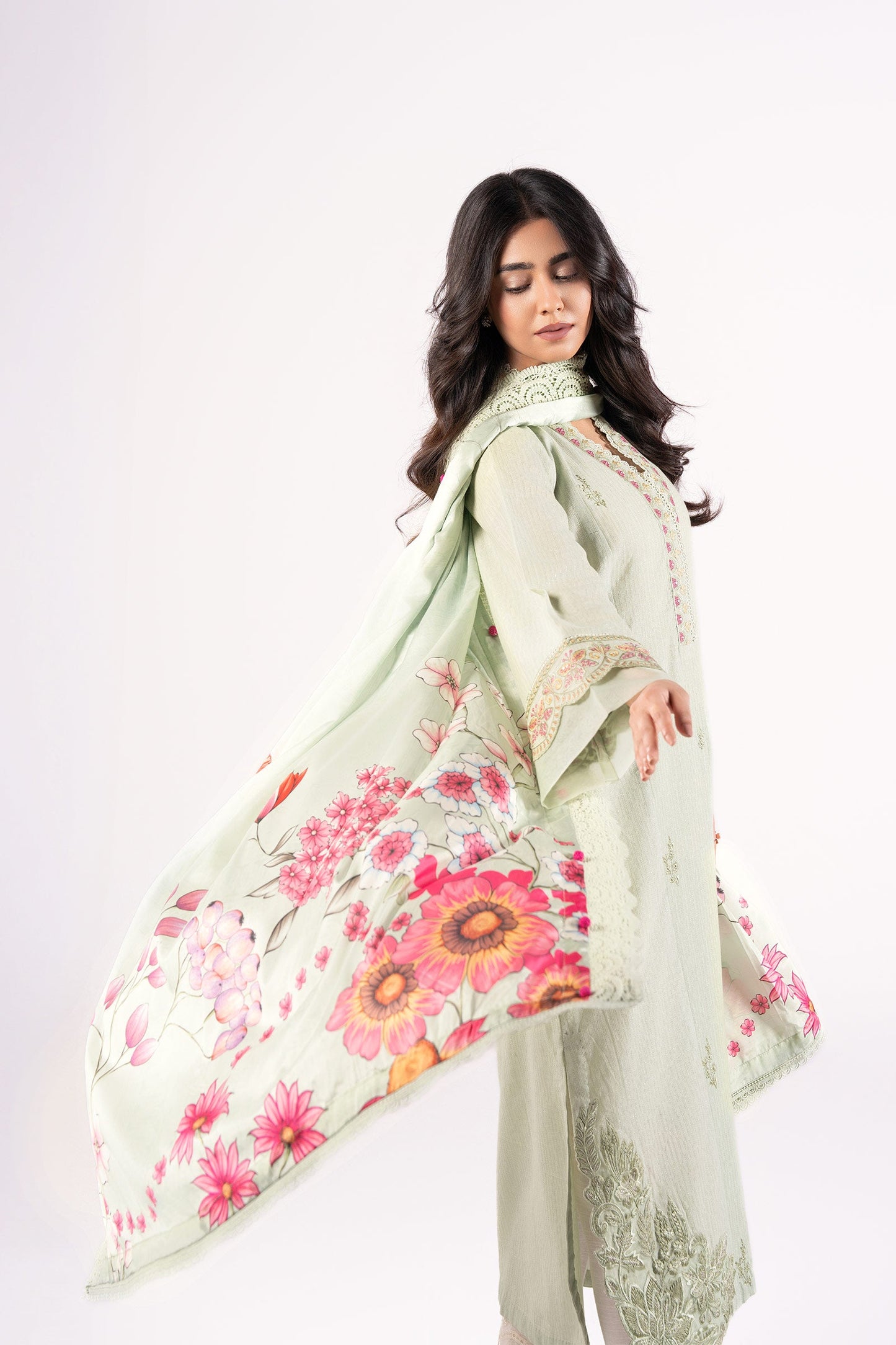 2 Pc Embroidered Lurex Texture Suit