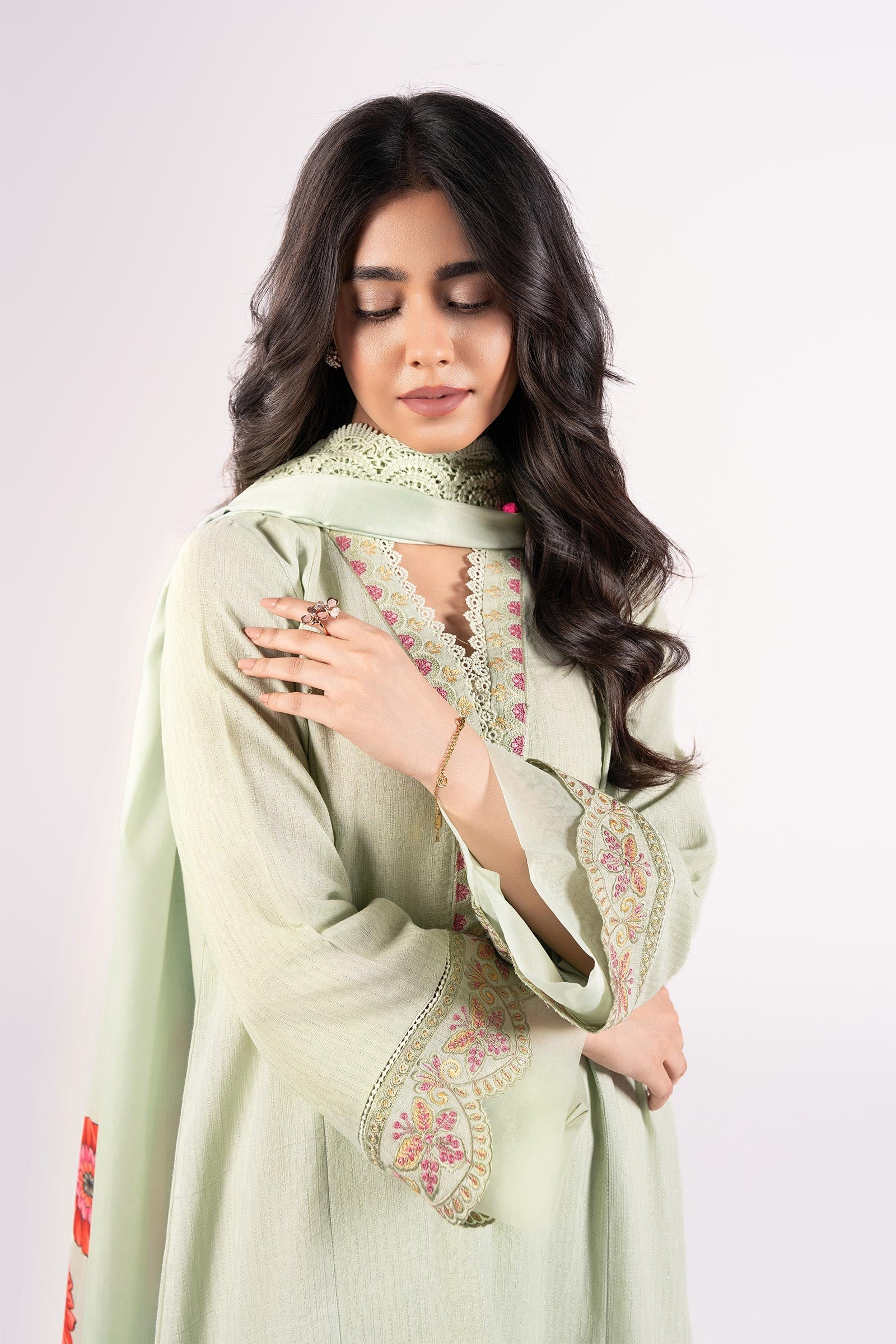 2 Pc Embroidered Lurex Texture Suit