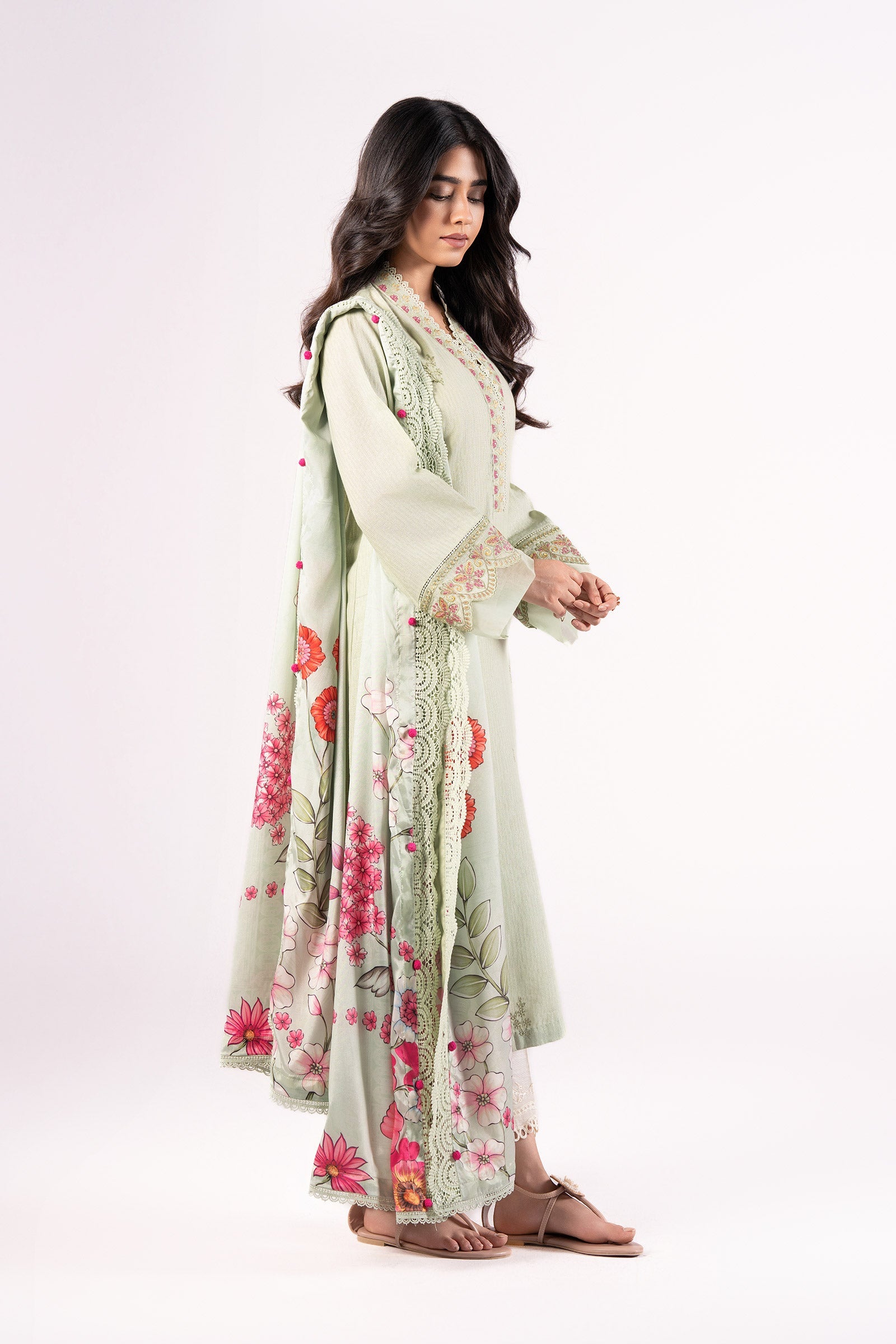 2 Pc Embroidered Lurex Texture Suit