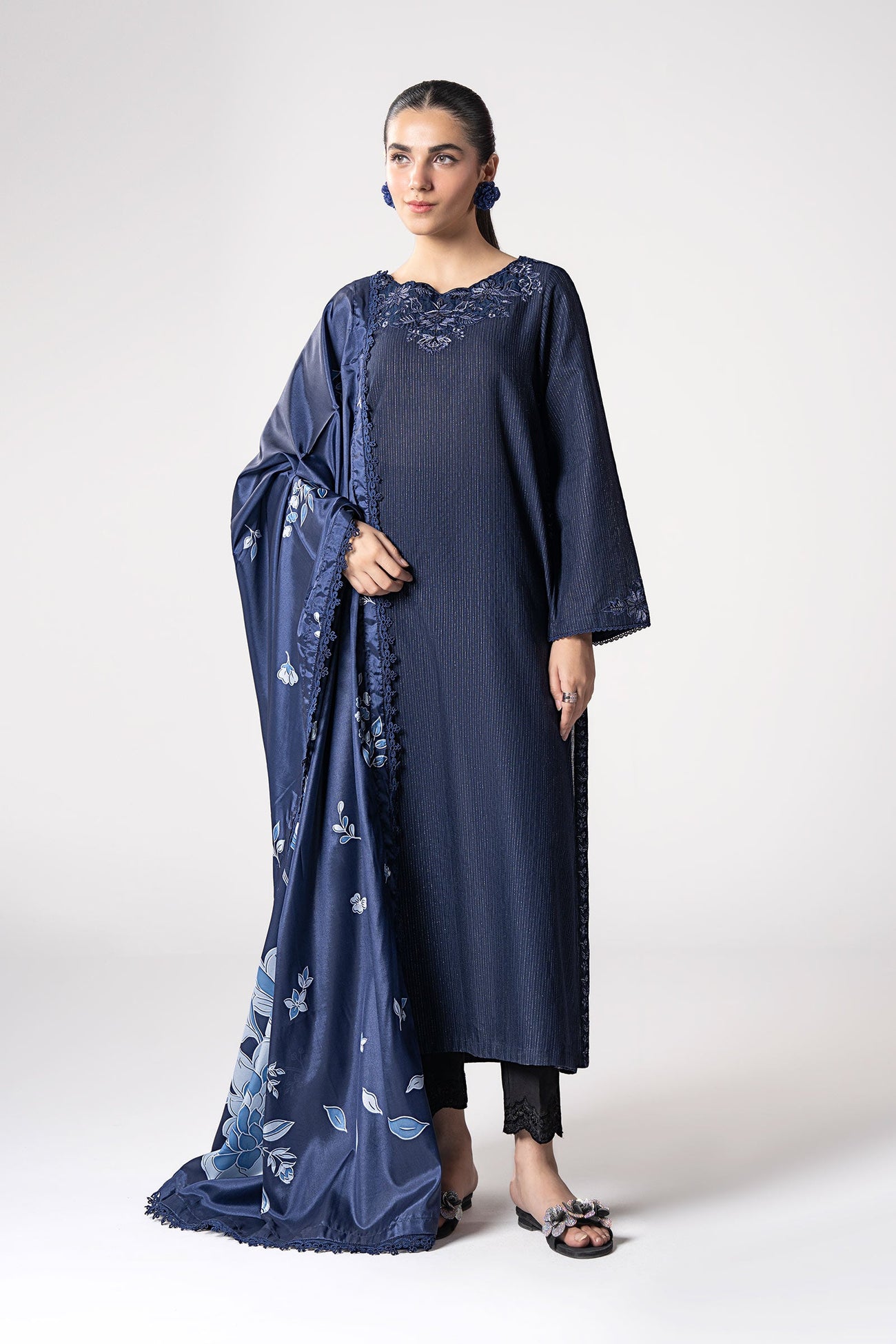 2 Pc Embroidered Lurex Texture Suit