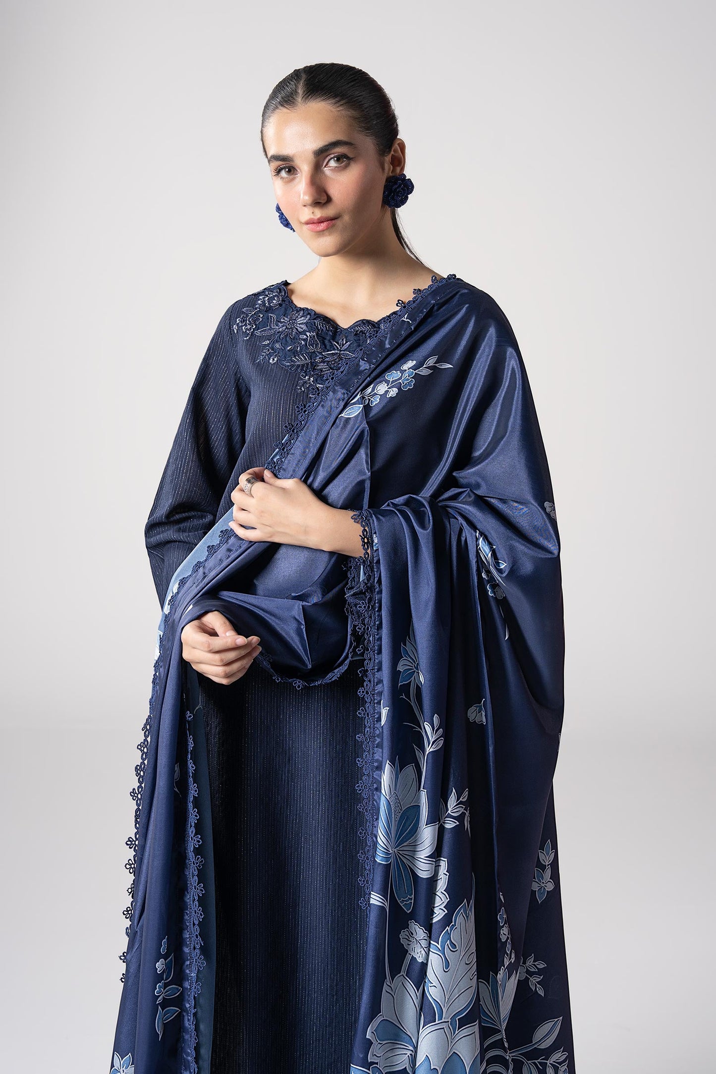 2 Pc Embroidered Lurex Texture Suit