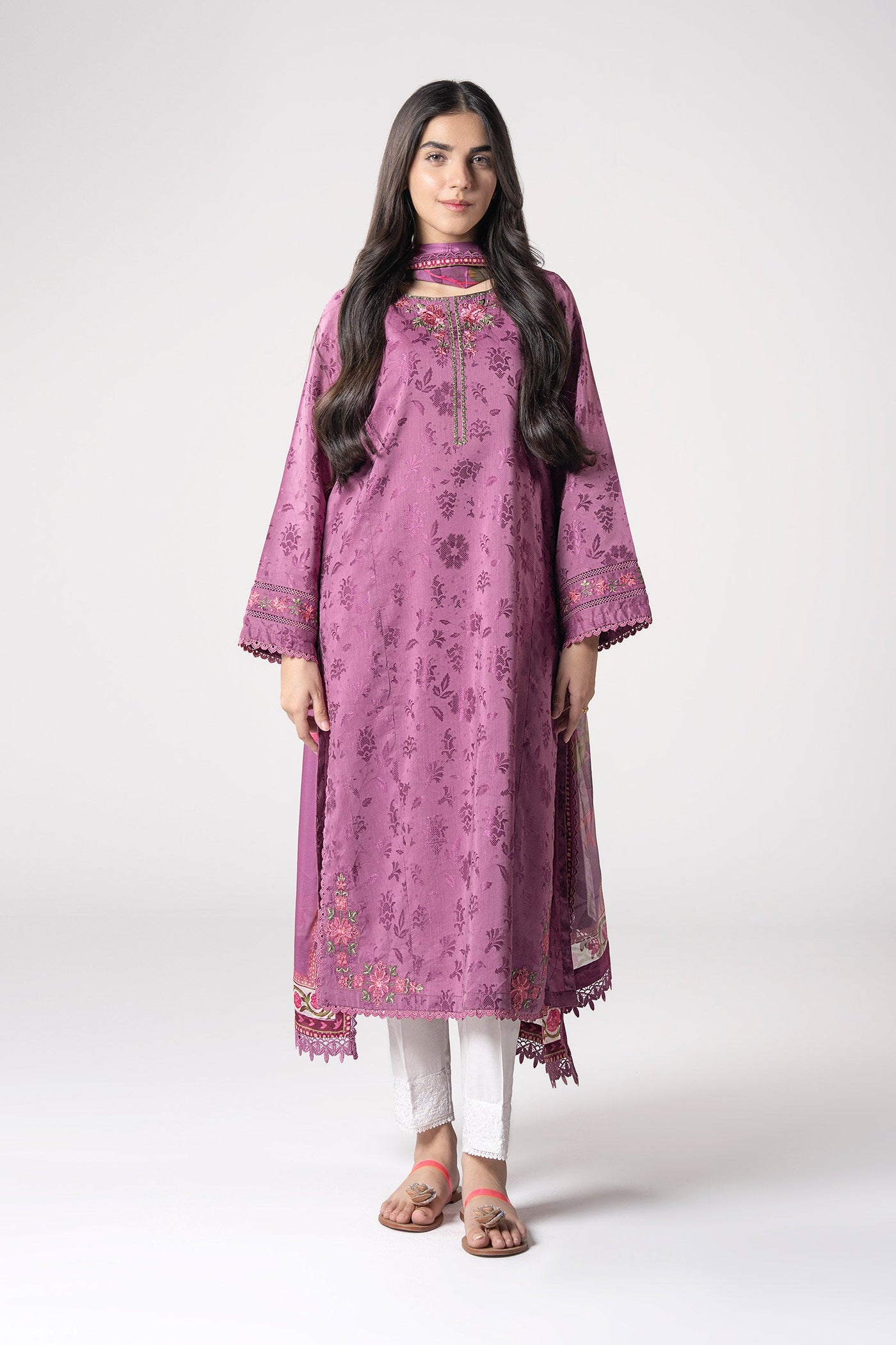 2 Pc Embroidered Self Textured Dobby Viscose Suit