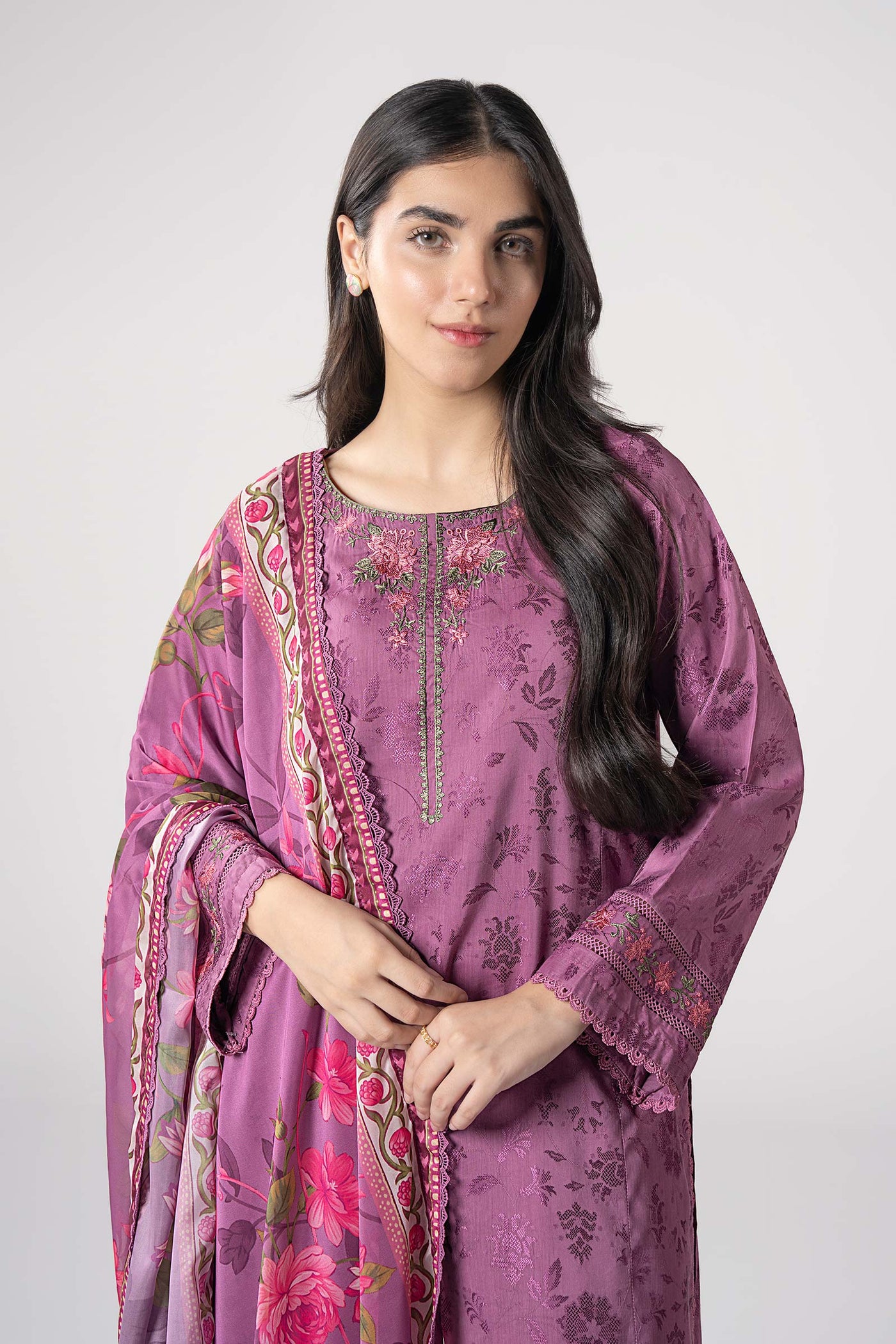 2 Pc Embroidered Self Textured Dobby Viscose Suit
