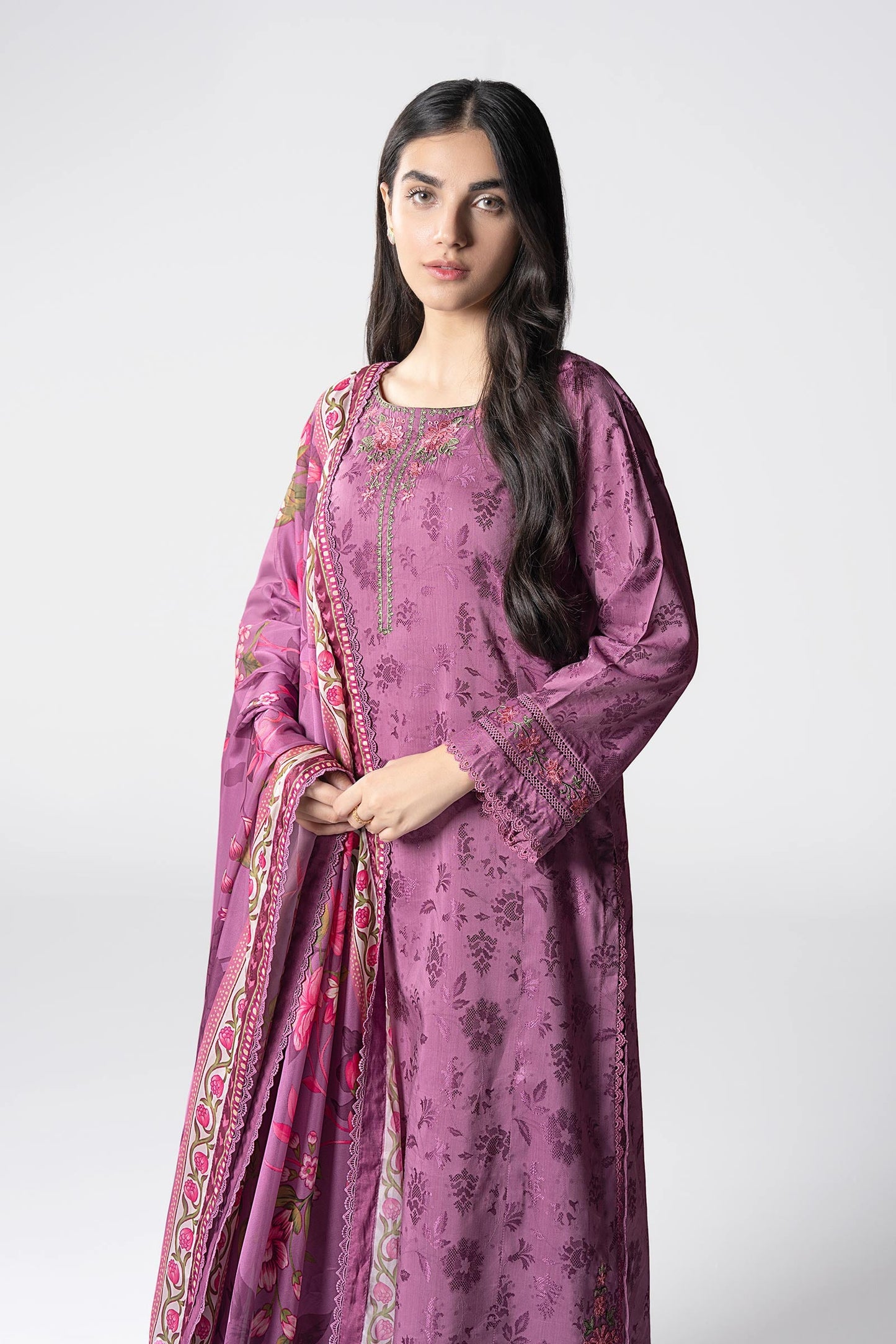 2 Pc Embroidered Self Textured Dobby Viscose Suit