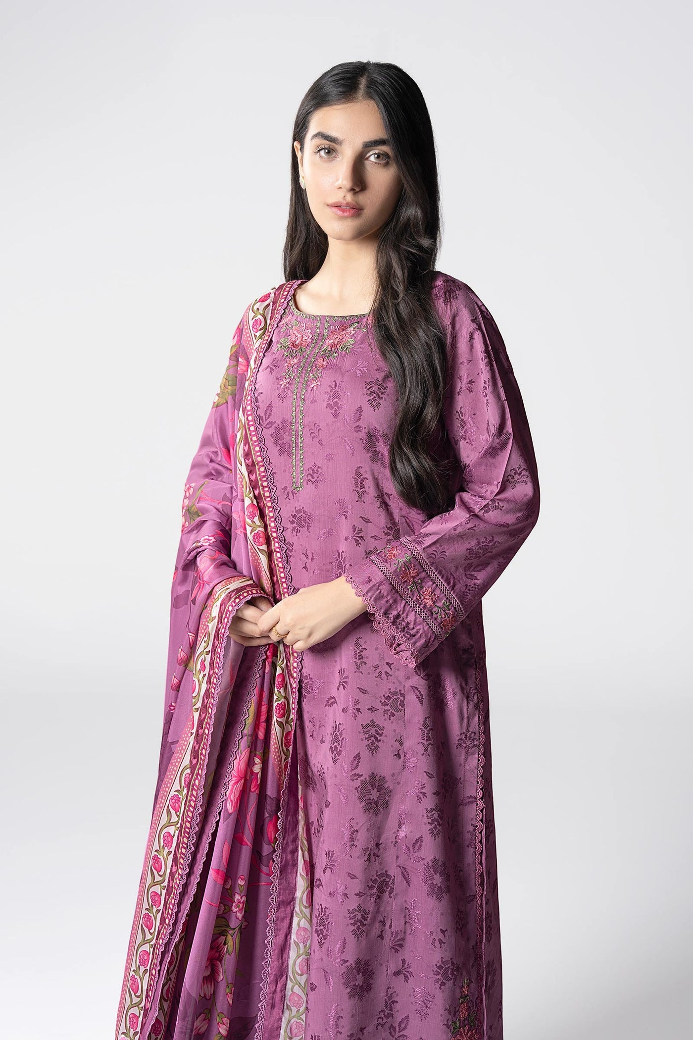 2 Pc Embroidered Self Textured Dobby Viscose Suit