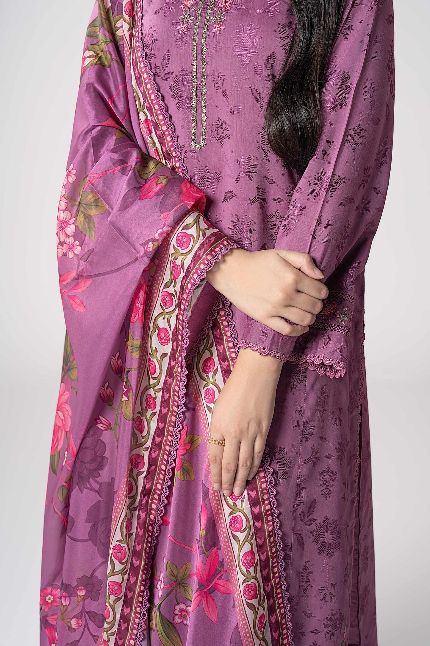 2 Pc Embroidered Self Textured Dobby Viscose Suit