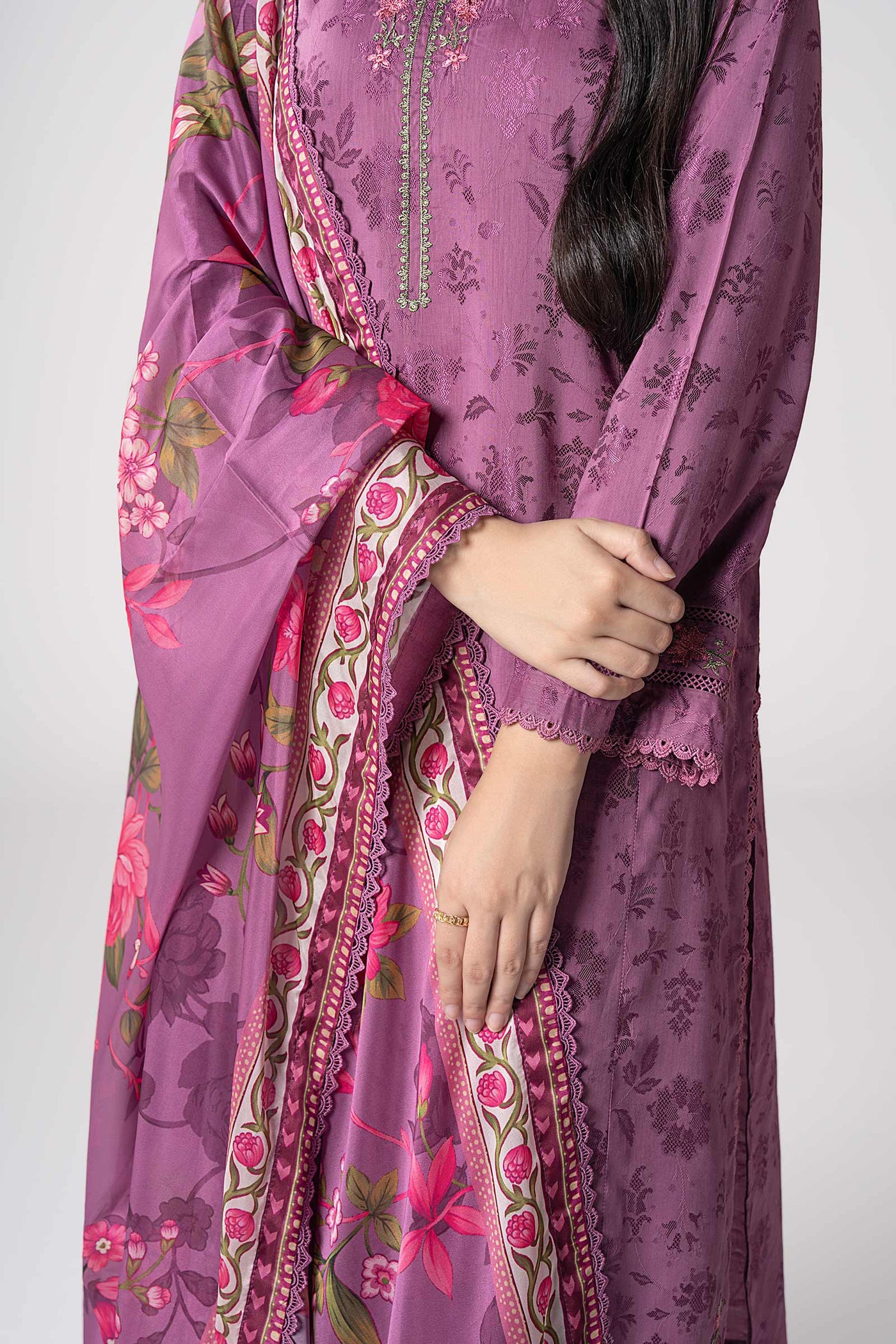 2 Pc Embroidered Self Textured Dobby Viscose Suit
