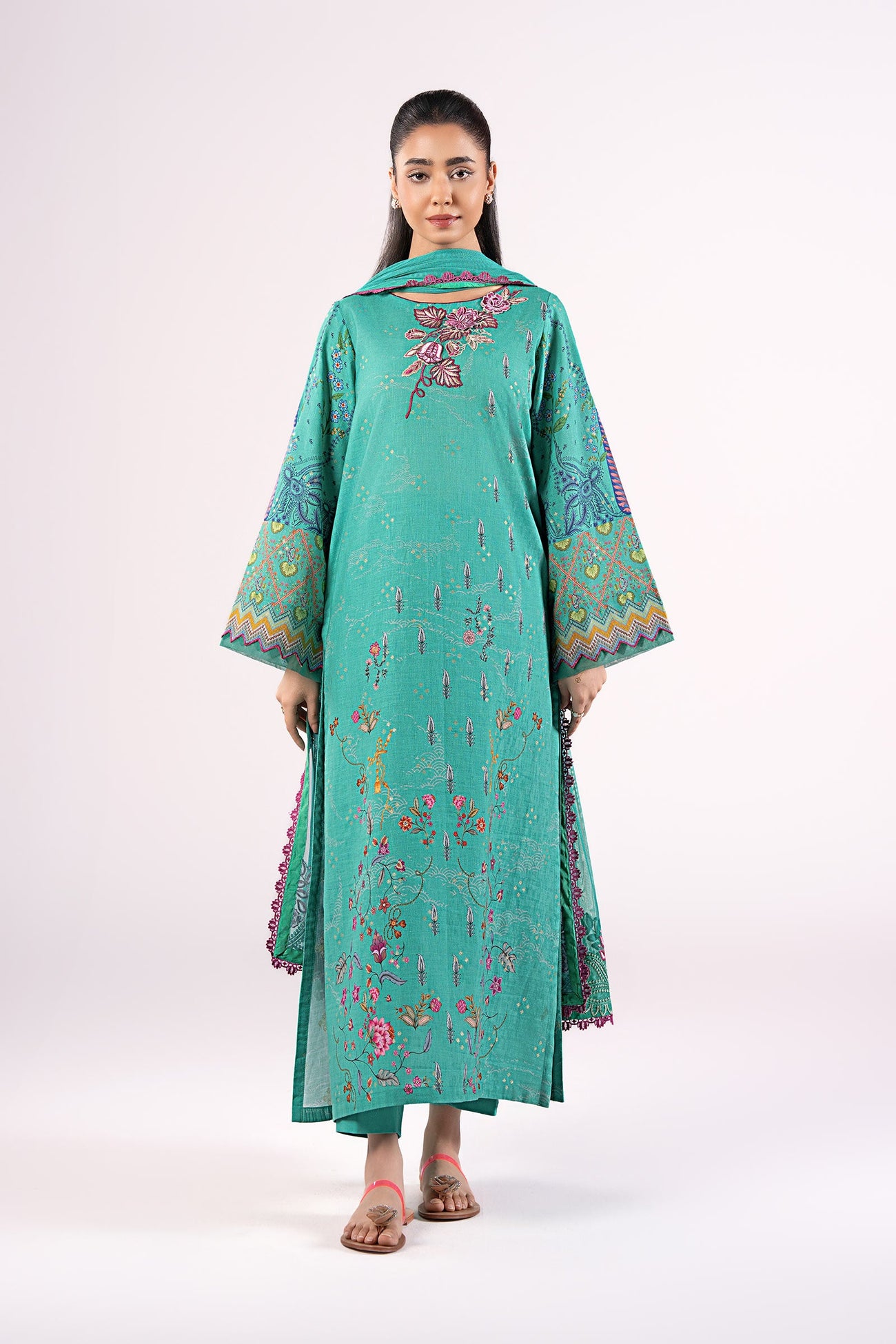 2 Pc Embroidered Lurex Mukaish Suit