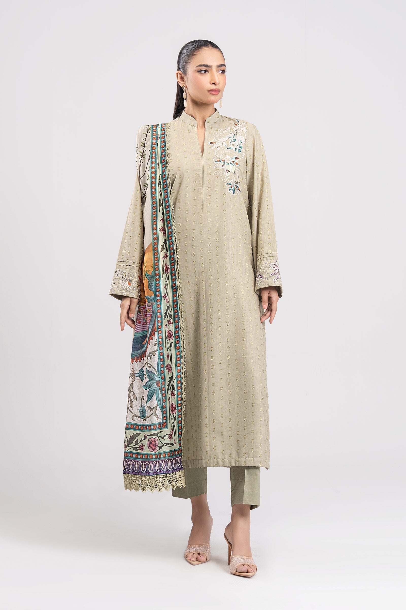 2 Pc Embroidered Lurex Suit