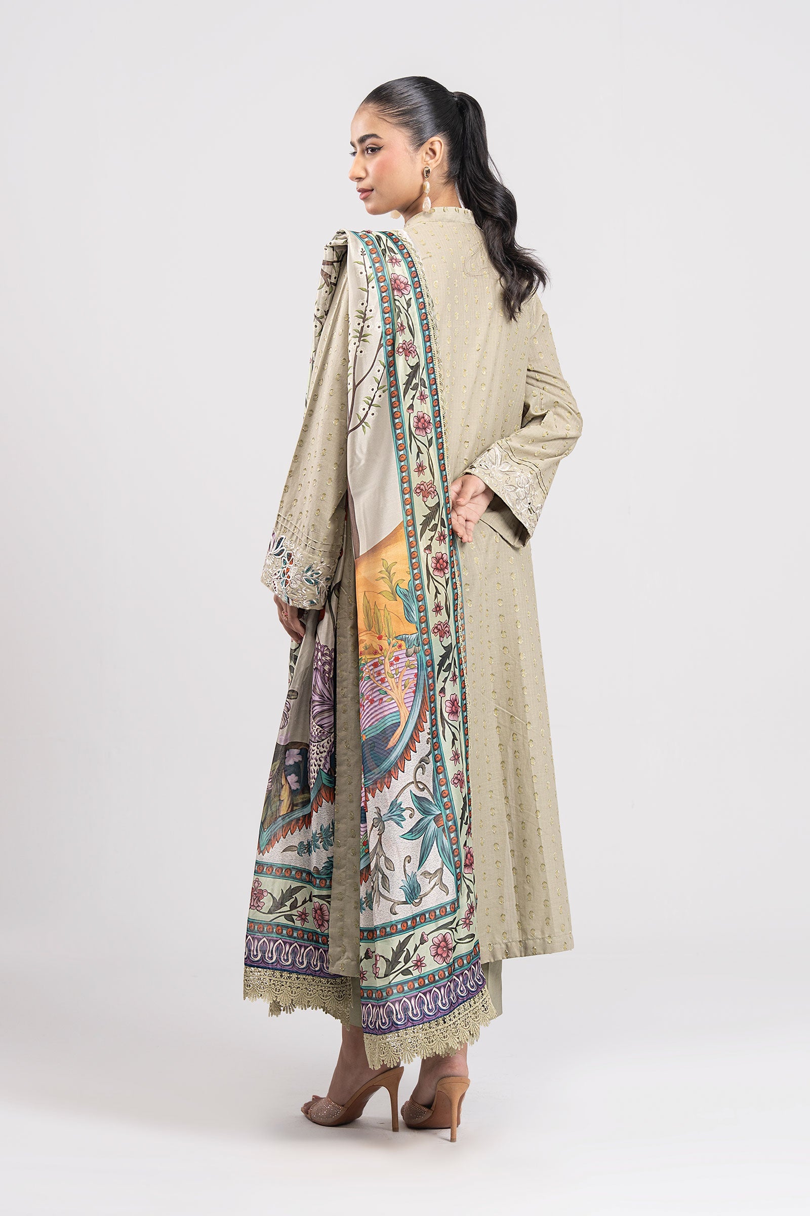2 Pc Embroidered Lurex Suit