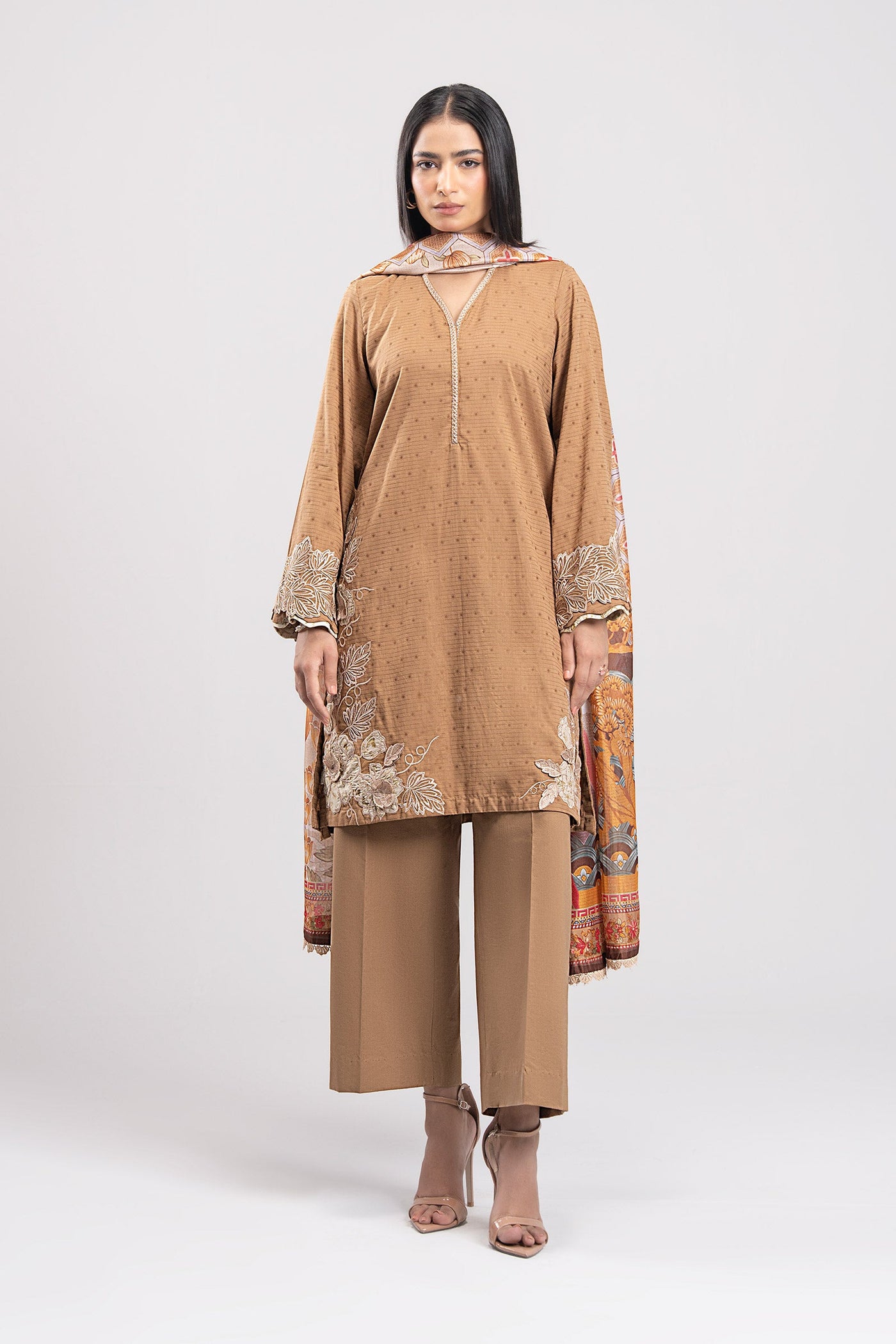 2 Pc Embroidered Lurex Suit