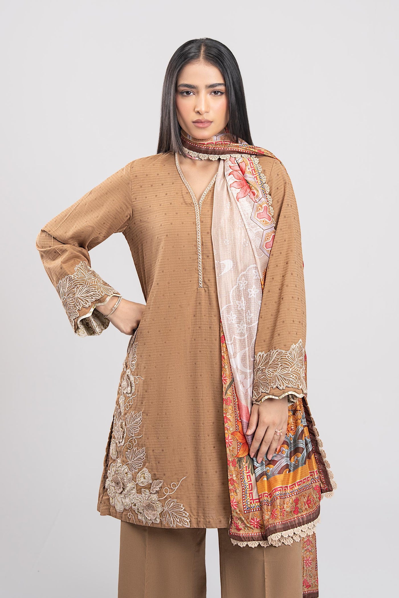 2 Pc Embroidered Lurex Suit