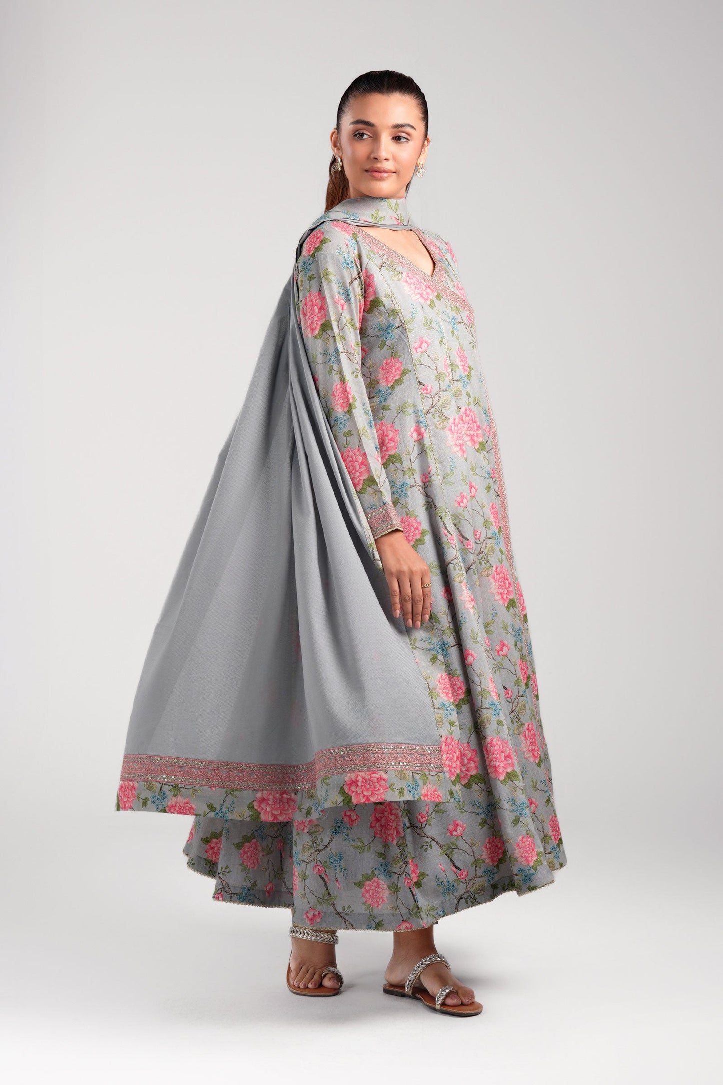 2 Pc Embroidered Zari Stripes Suit