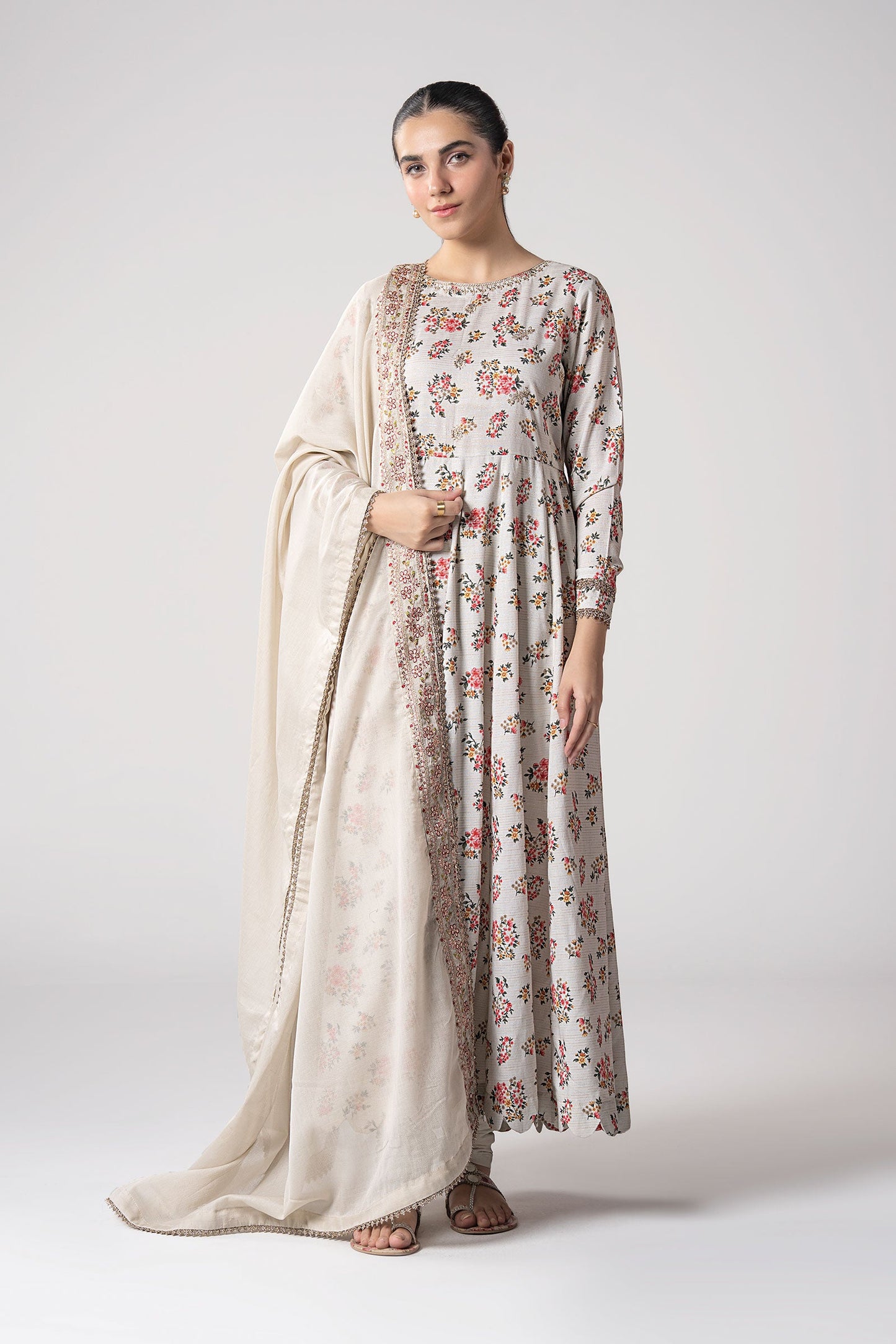 2 Pc Embroidered Zari Stripes Suit