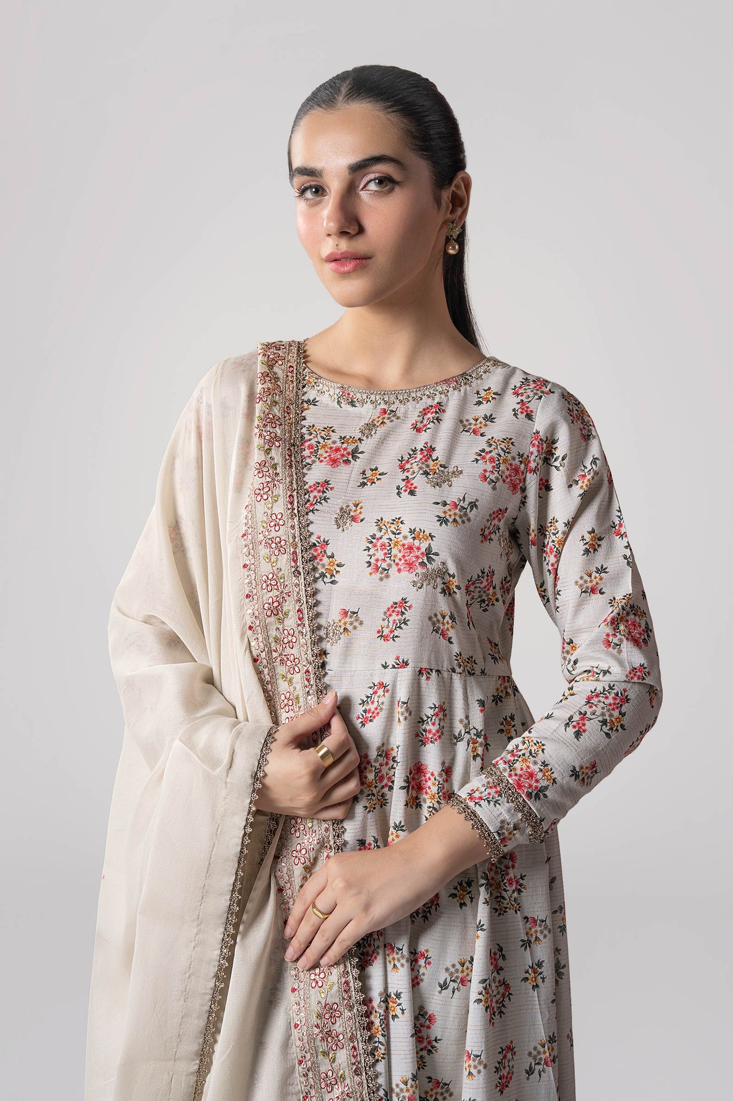 2 Pc Embroidered Zari Stripes Suit