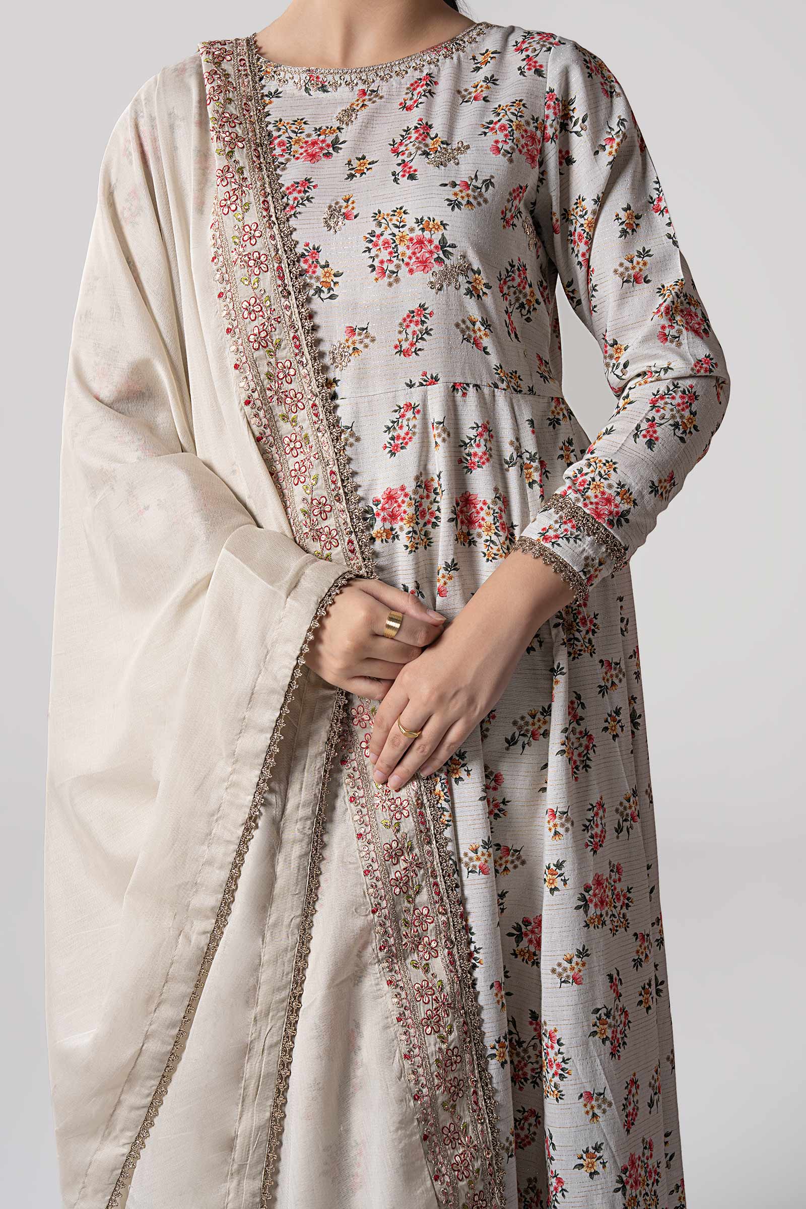 2 Pc Embroidered Zari Stripes Suit