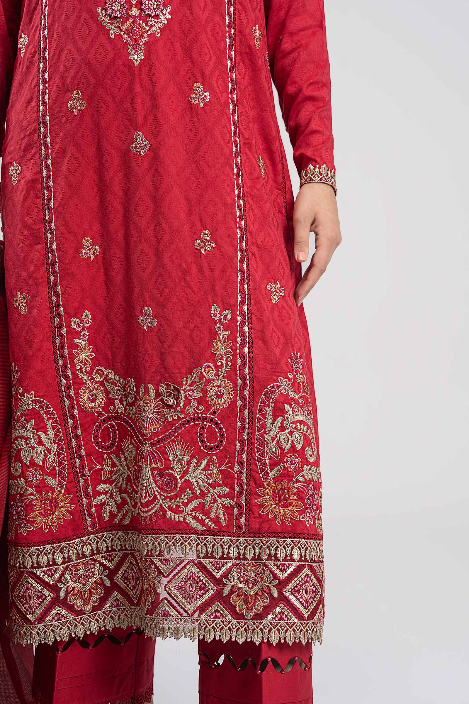 3 Pc Embroidered Mesh Lurex Dots Suit