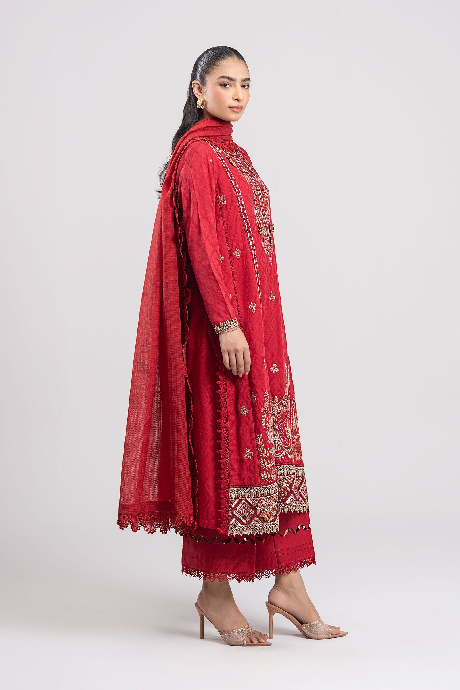 3 Pc Embroidered Mesh Lurex Dots Suit