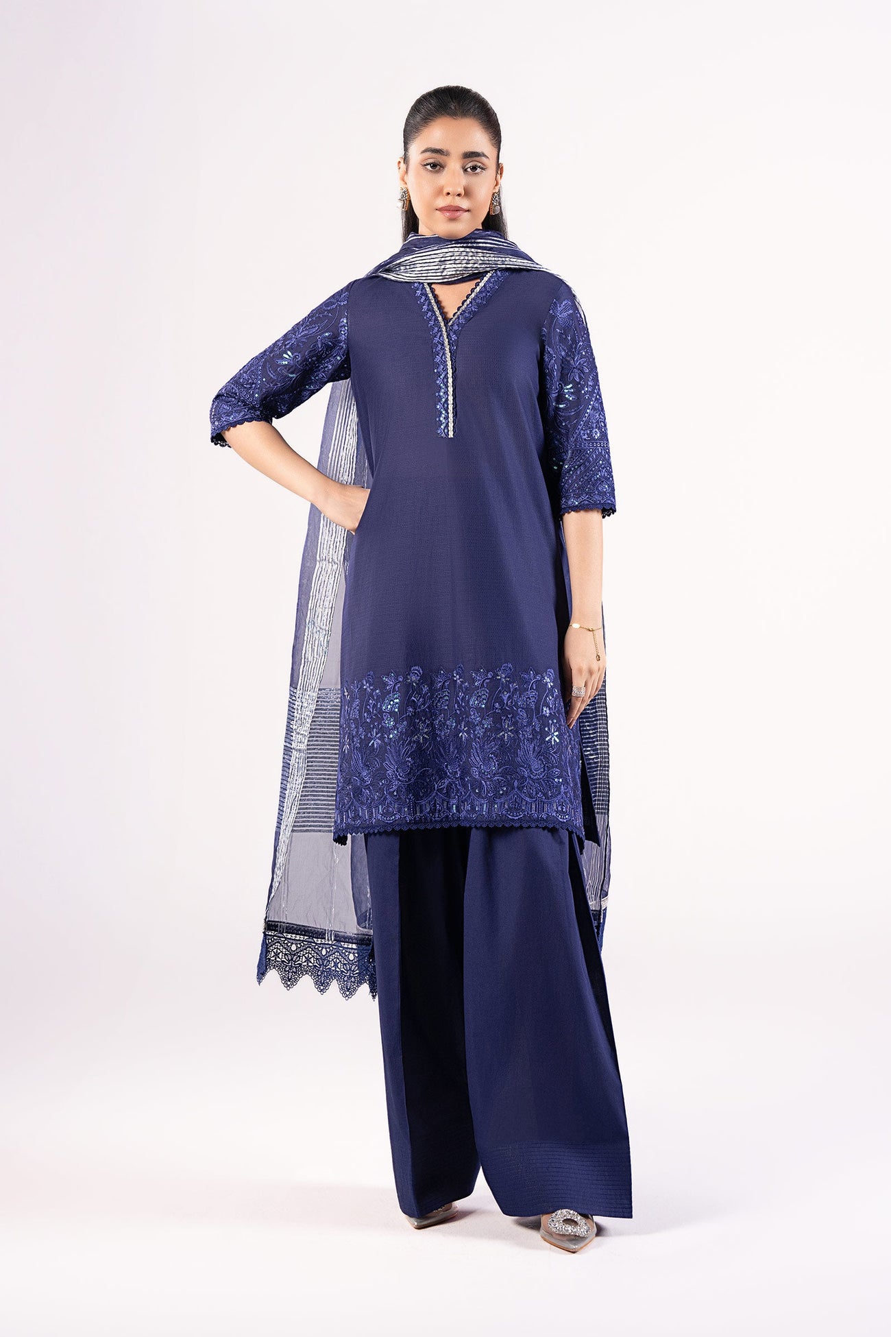 3 Pc Embroidered Dobby Suit